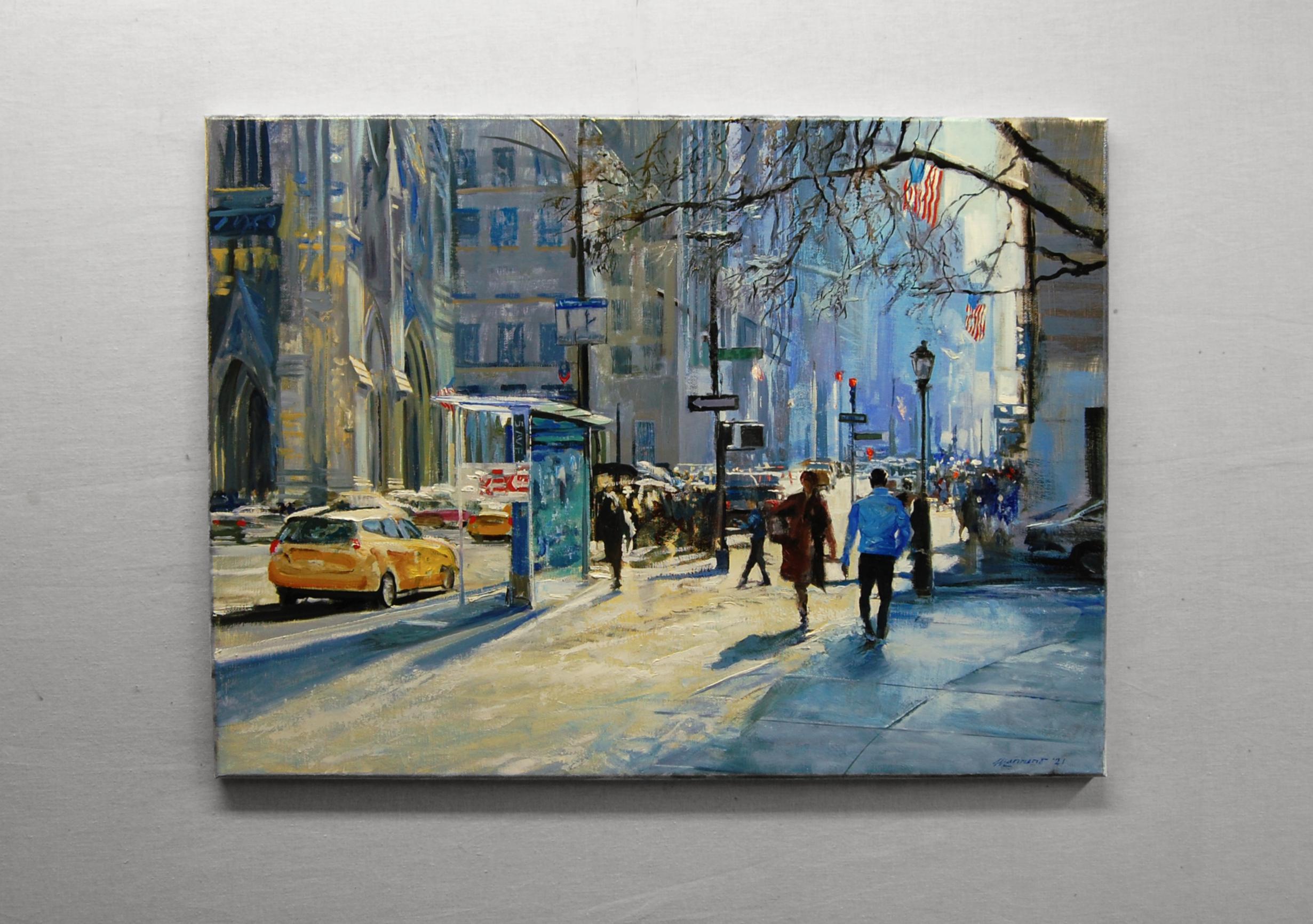 58th And 5th, Oil Painting - Gray Interior Painting by Onelio Marrero