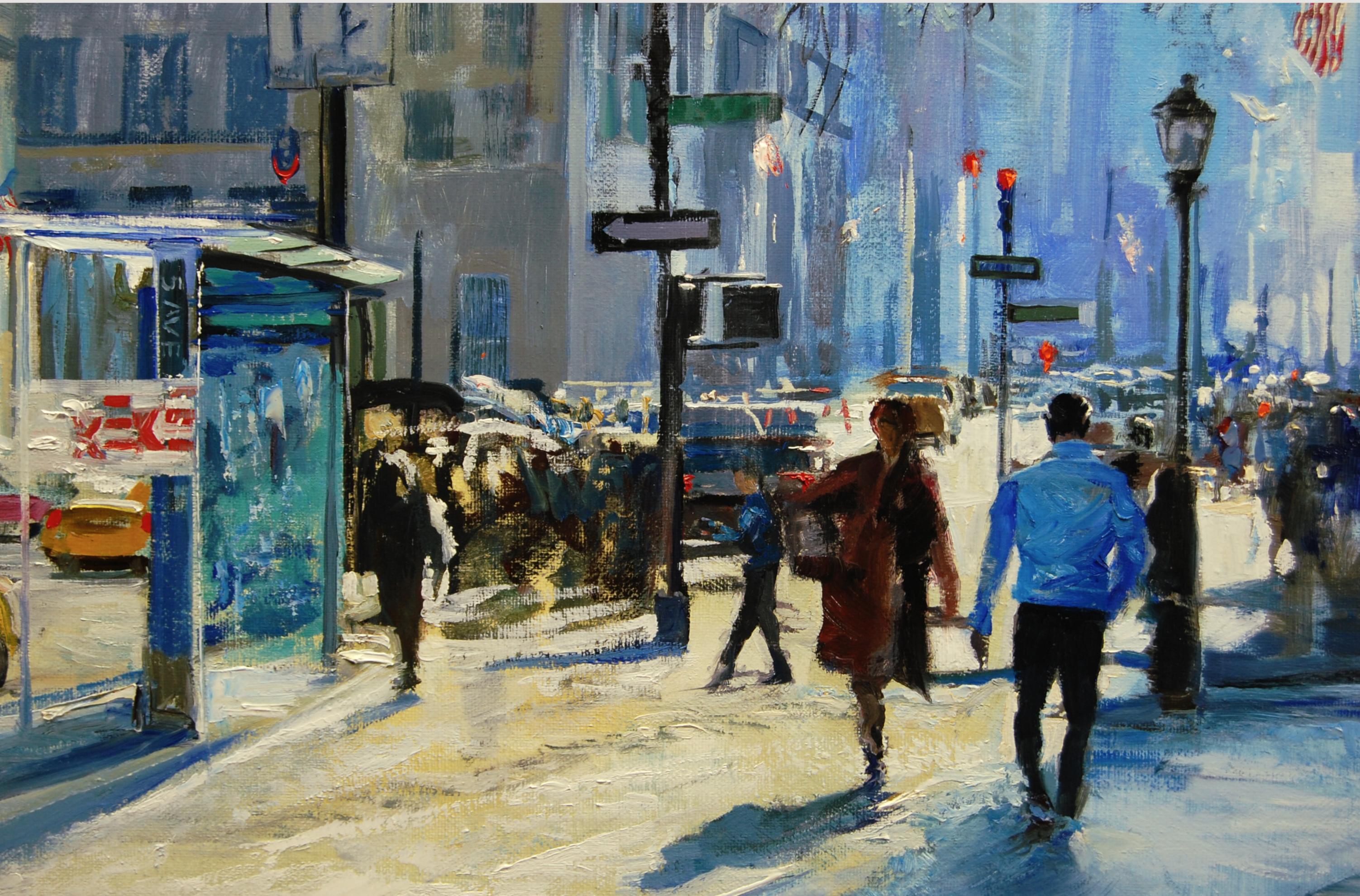 <p>Artist Comments<br>Artist Onelio Marrero captures the essence of movement and bright light on a crisp day in Manhattan. The light bathes the bustling 5th avenue in a backlit manner accentuating the highlights on the traffic, pedestrians, and tree