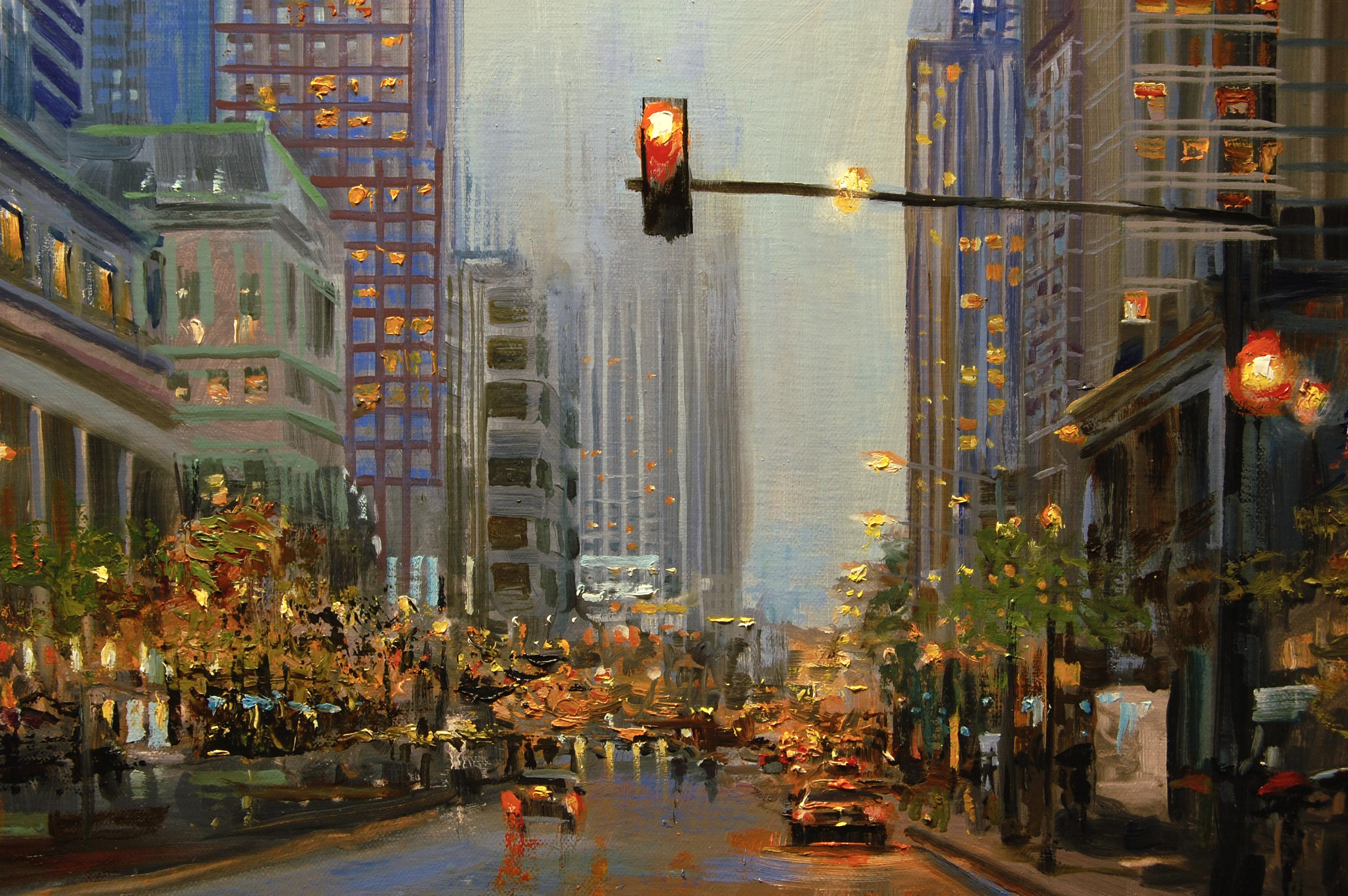 Alle roten Lichter, Ölgemälde im Angebot 1