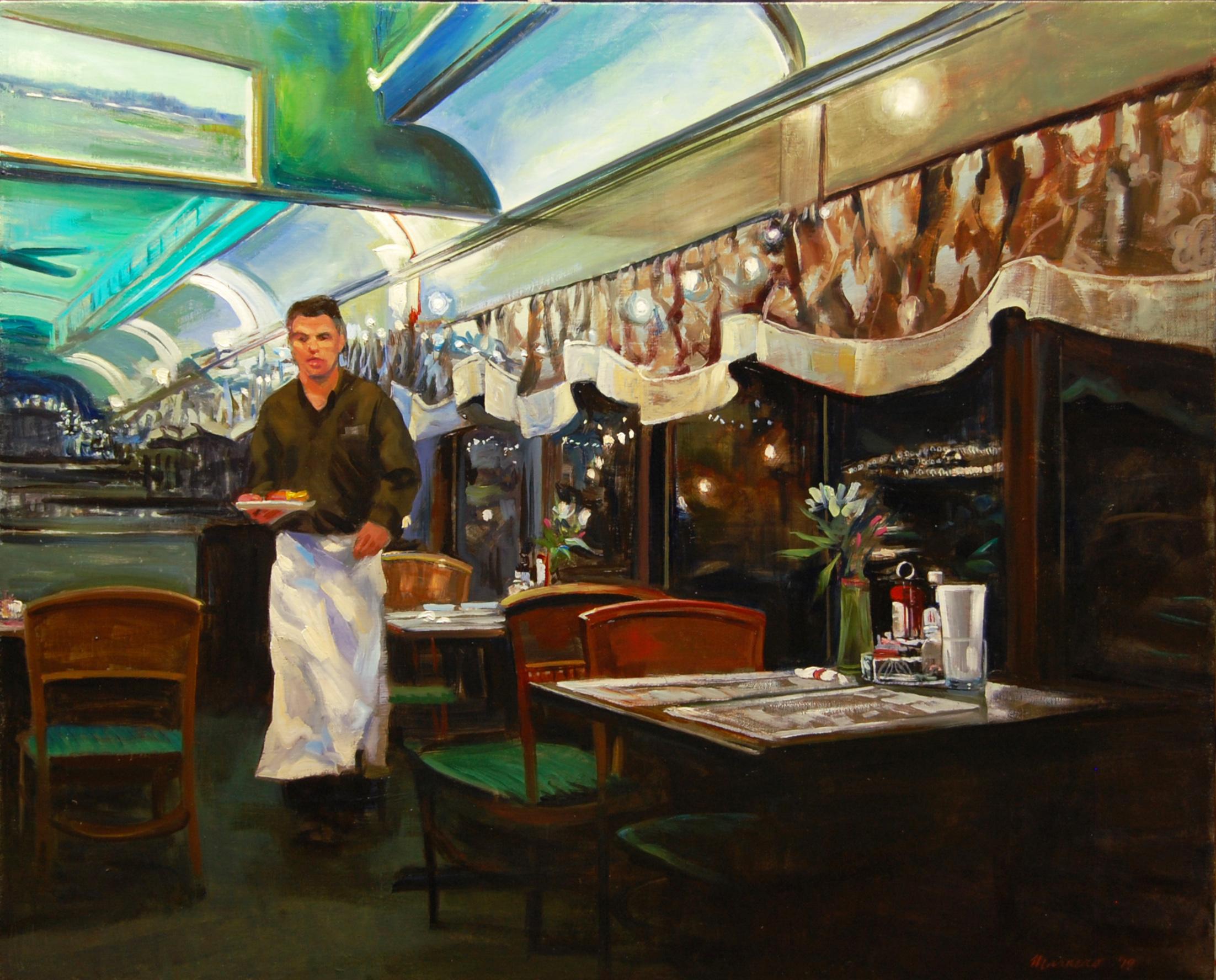 Peinture à l'huile « At the Clinton Station Diner » (Au dîner de la station Clinton