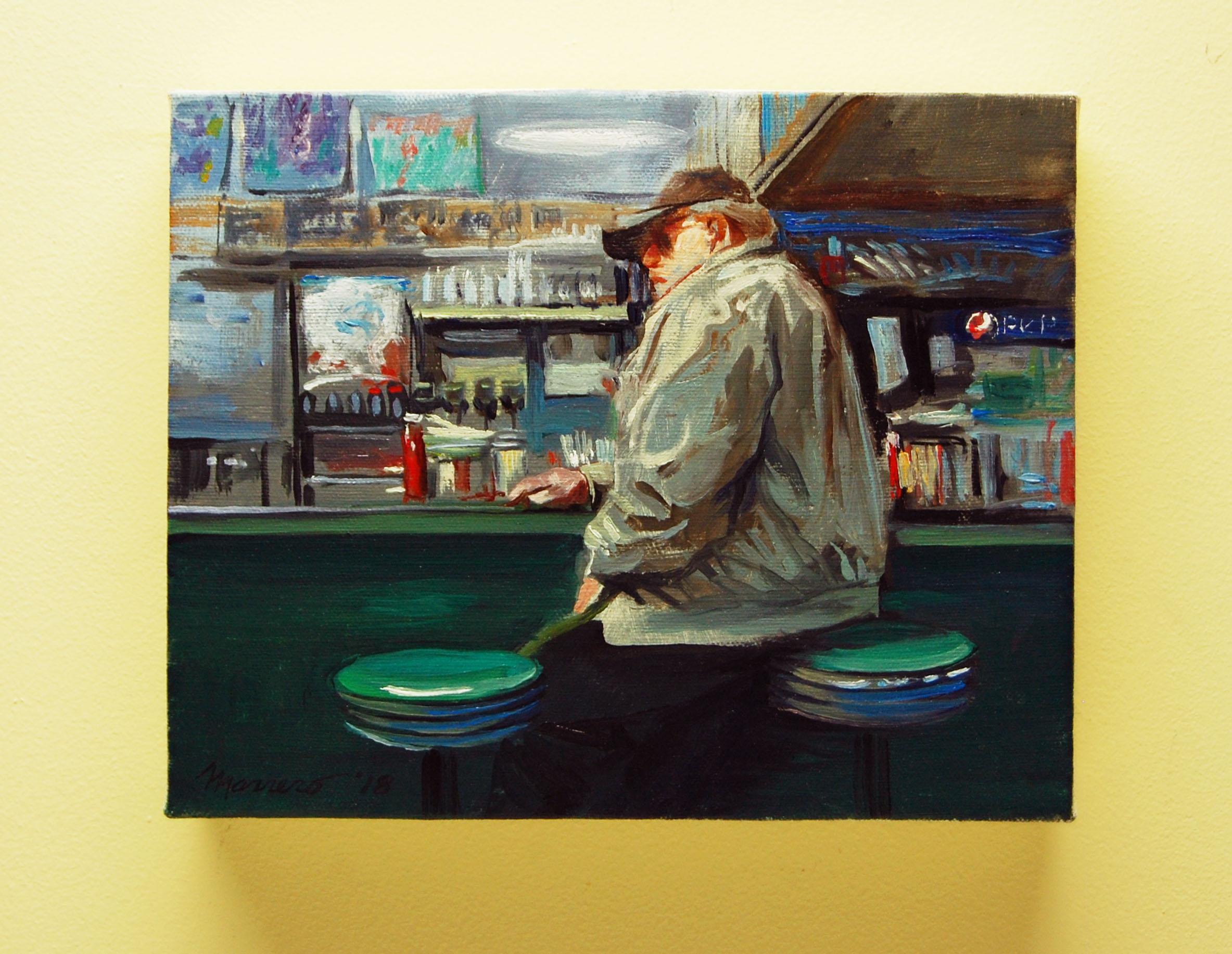 At the Counter - American Realist Painting by Onelio Marrero