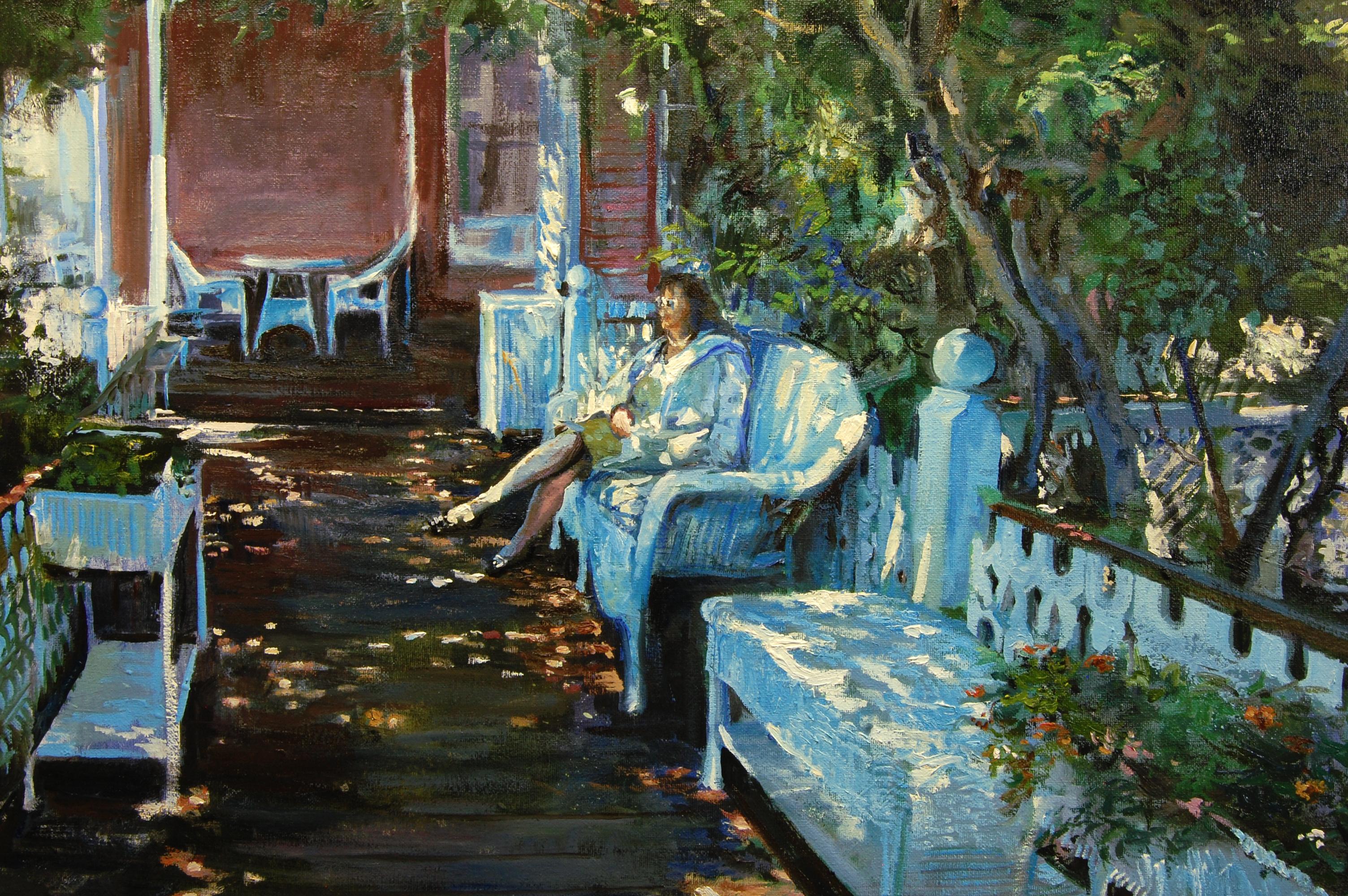 Porche de lit et de petit déjeuner, peinture à l'huile - Impressionnisme abstrait Painting par Onelio Marrero