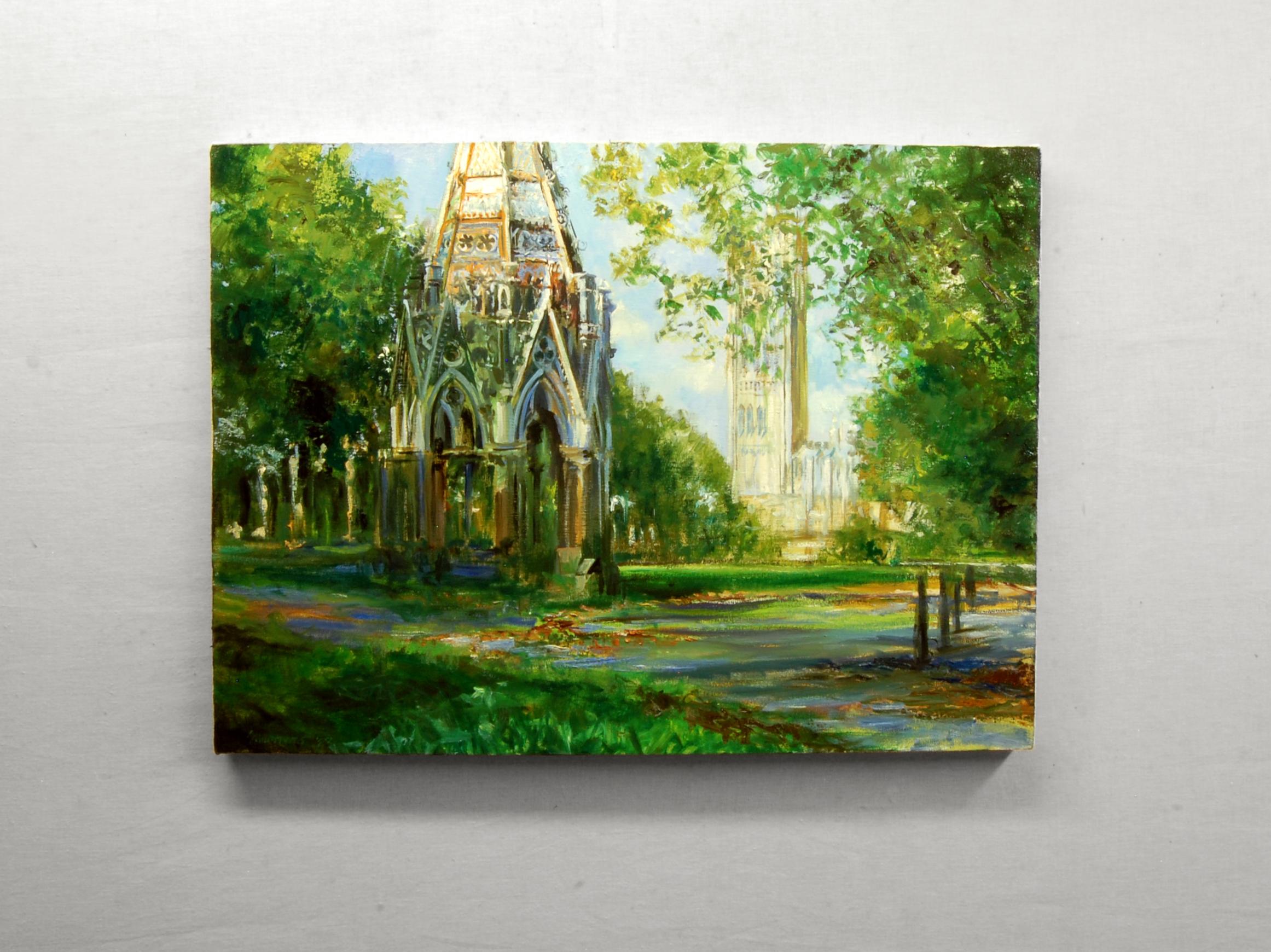 Buxton Memorial Fountain, Oil Painting - Green Interior Painting by Onelio Marrero