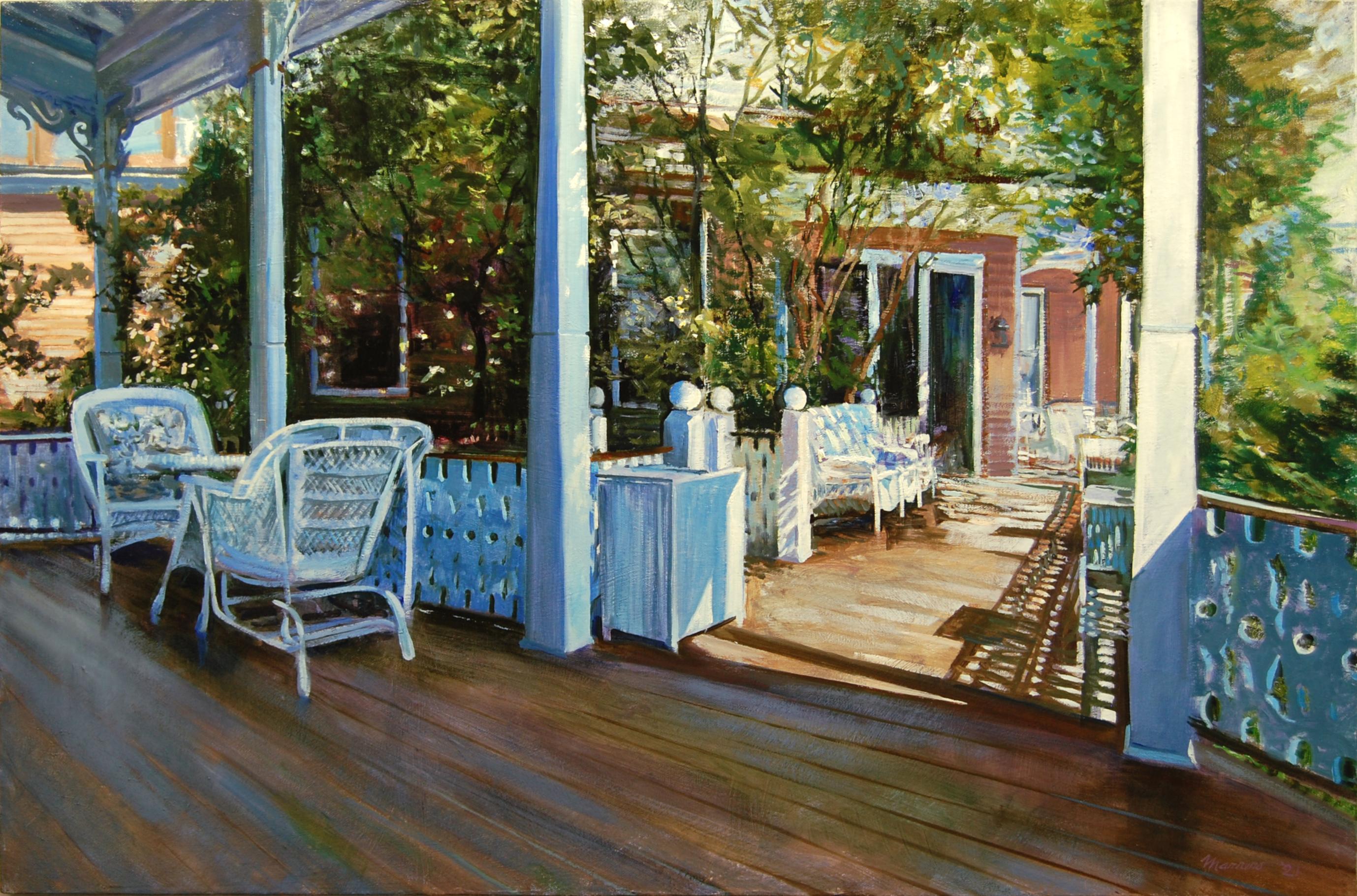Onelio Marrero Interior Painting - Cape May Porch: Angel of The Sea, Oil Painting