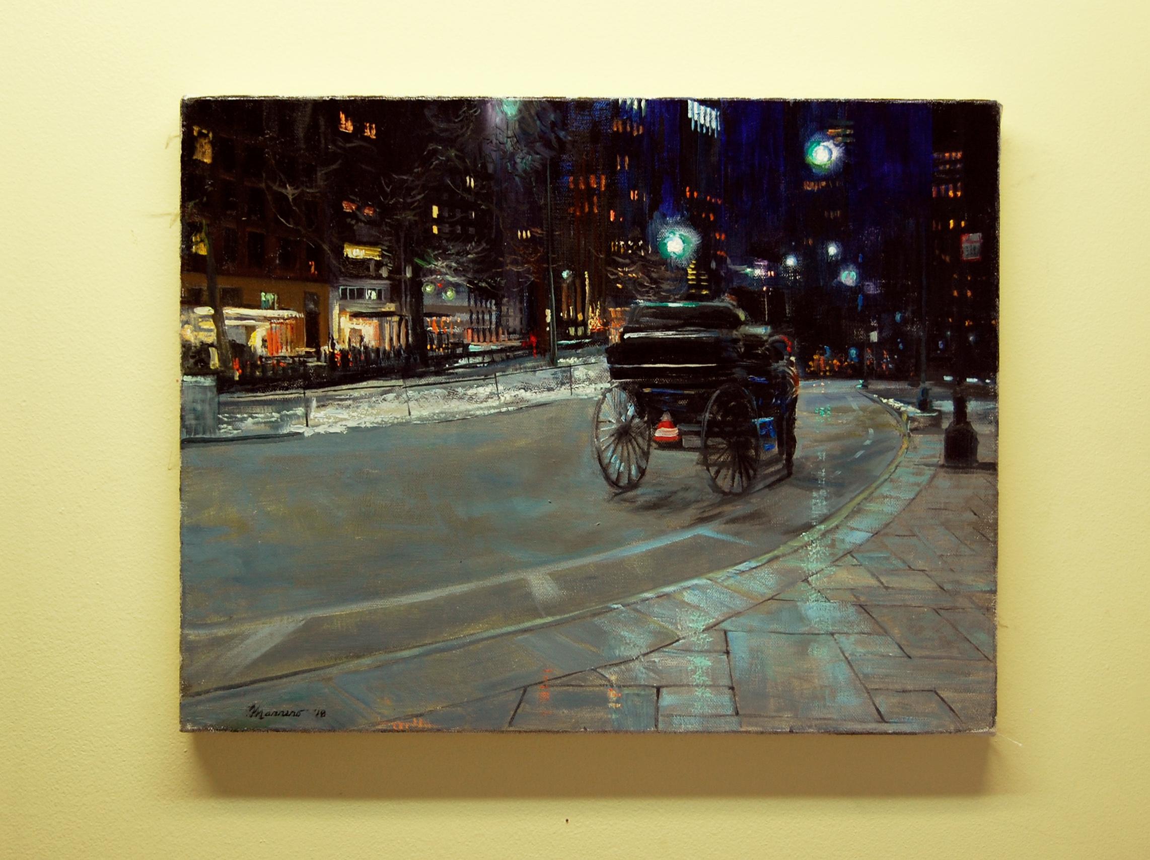 Drizzle on Fifty-Ninth Street - American Realist Art by Onelio Marrero