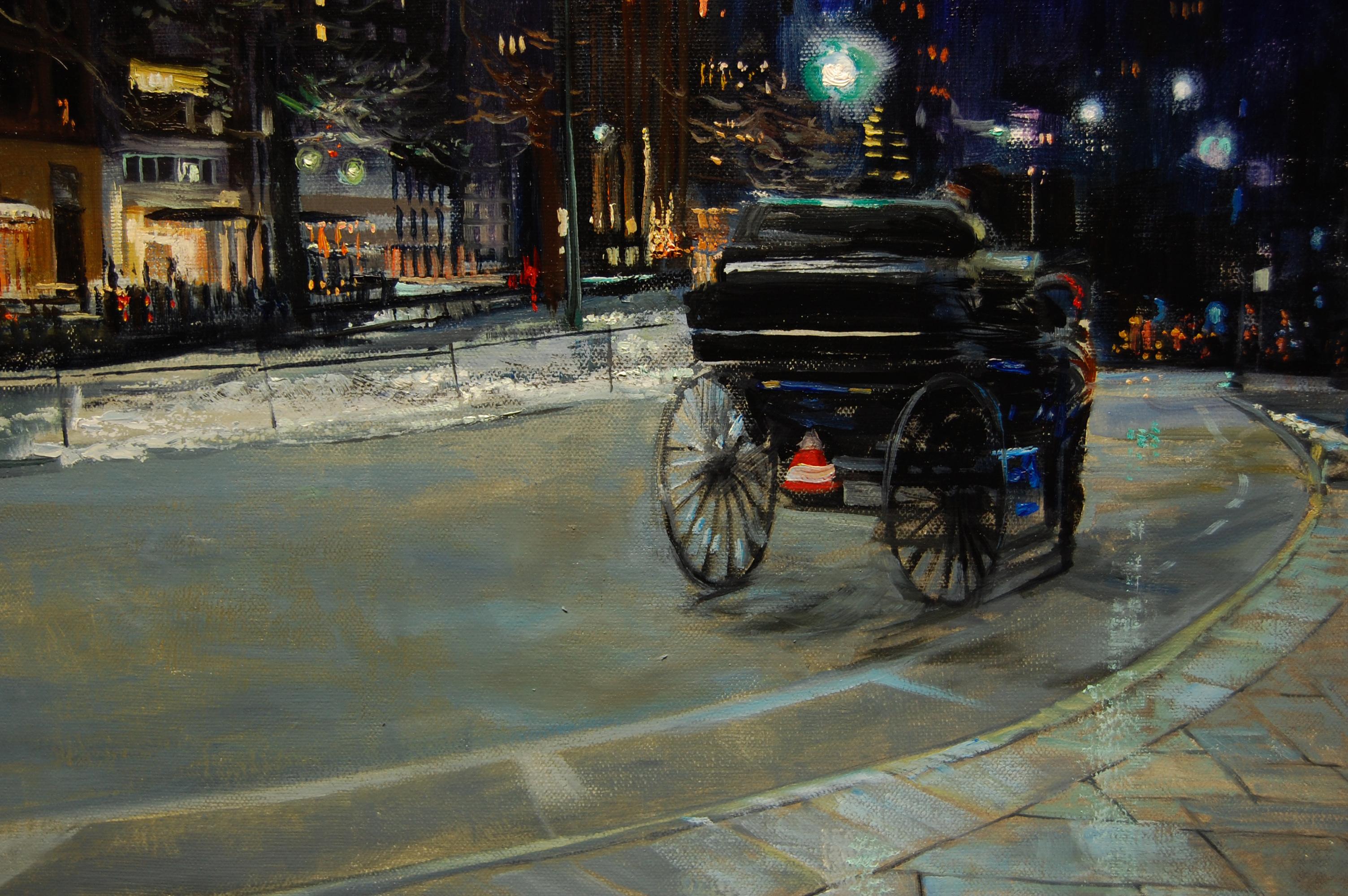 <p>Artist Comments<br />One of the places I enjoy most in New York City is the famed Central Park. In this case, the setting is 59th Street and 6th Avenue. There is a beautiful entrance to the park at that point and most of the hansom carriages