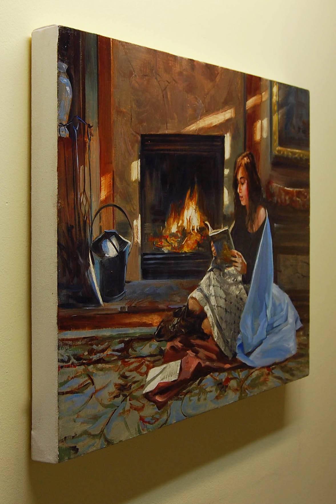 fireplace oil painting