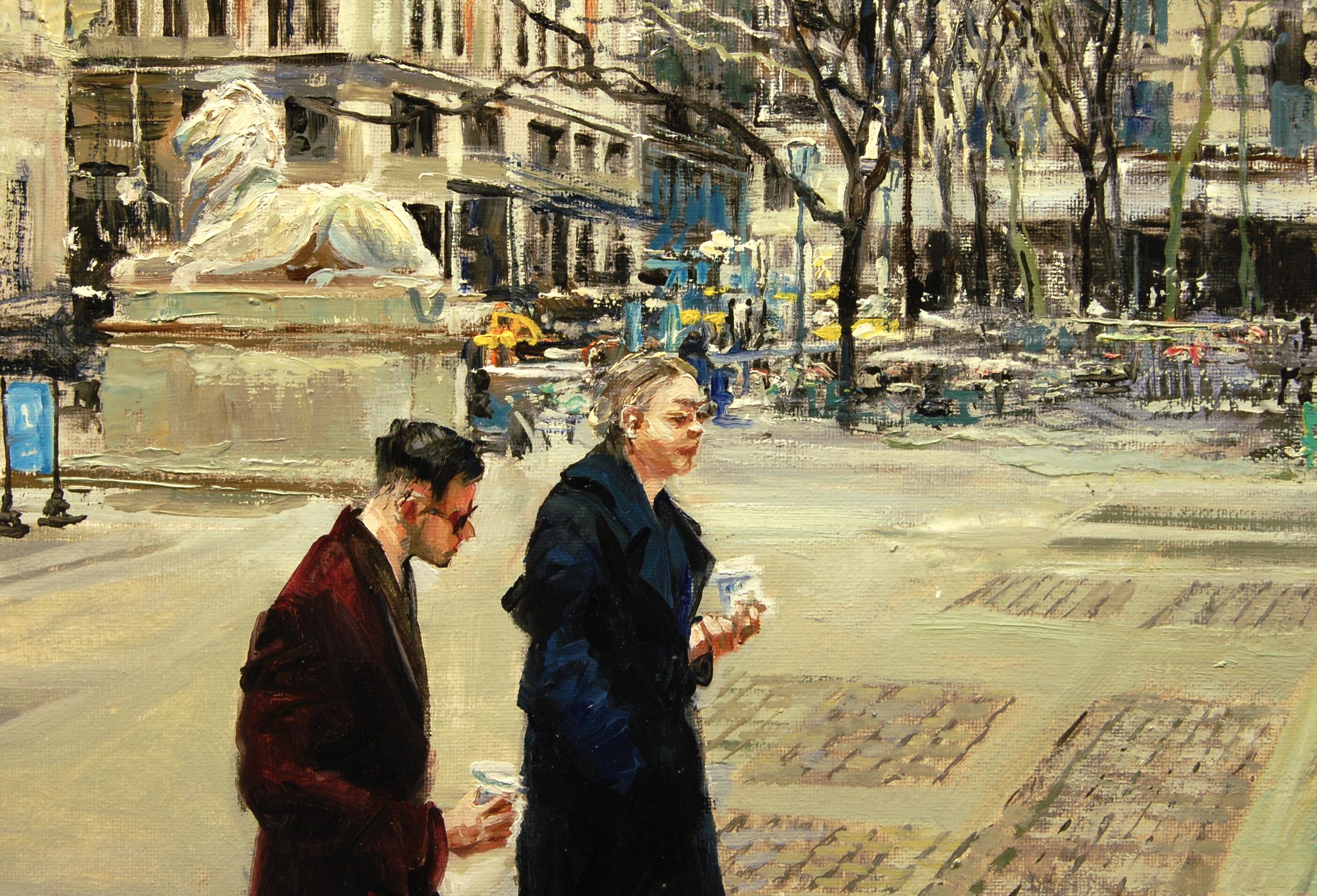 <p>Artist Comments<br>Artist Onelio Marrero often takes trips into Manhattan to visit museums, sketch, photograph, and observe the rhythm of the streets. Based on these observations, he painted this scene of two young people approaching the front