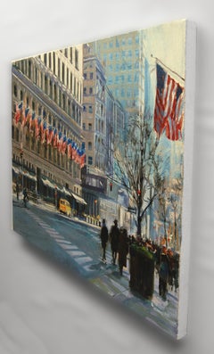 Bandiere lungo il viale, Pittura a olio