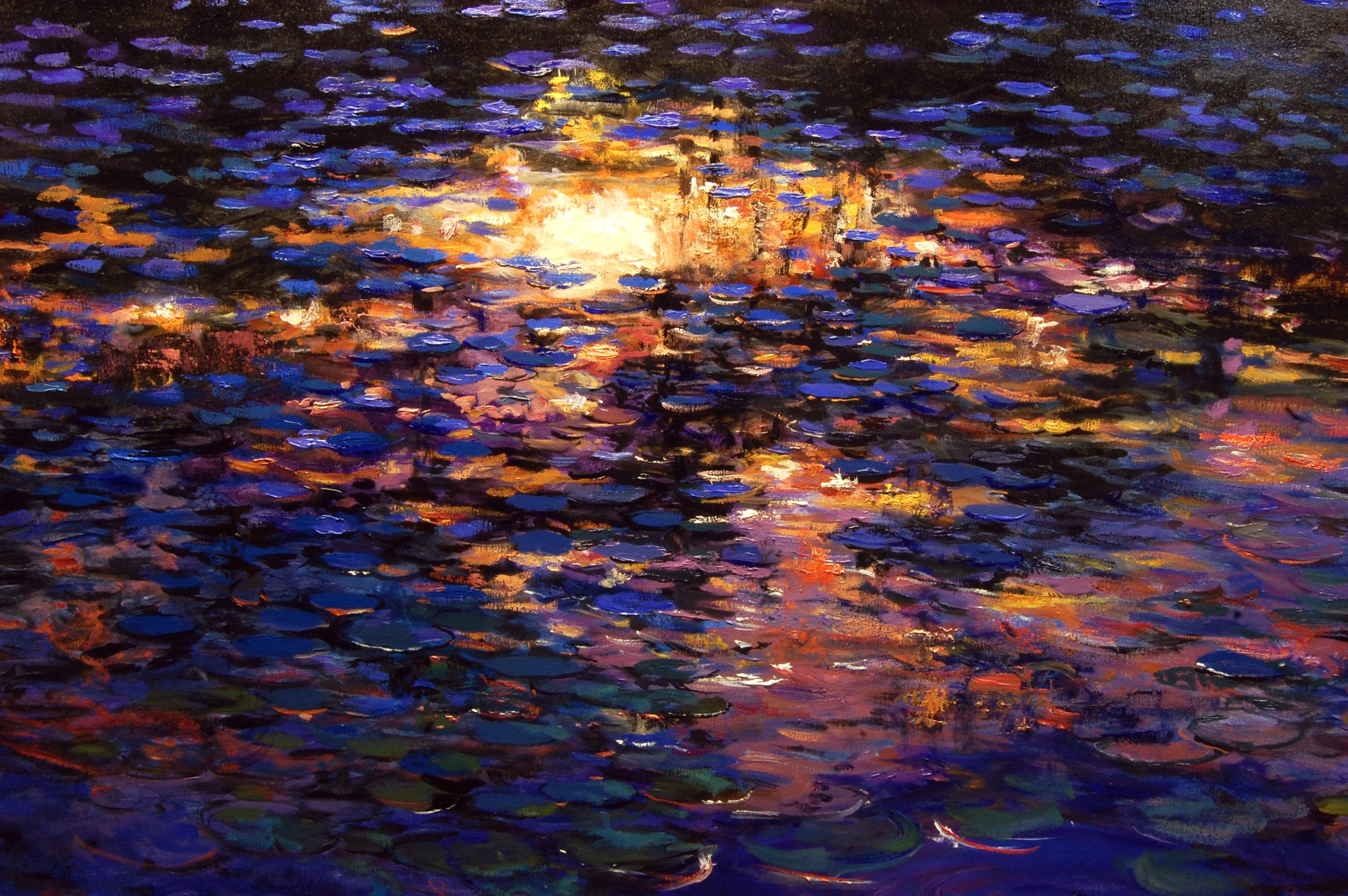 Last Light on the Water Lilies, Oil Painting For Sale 1