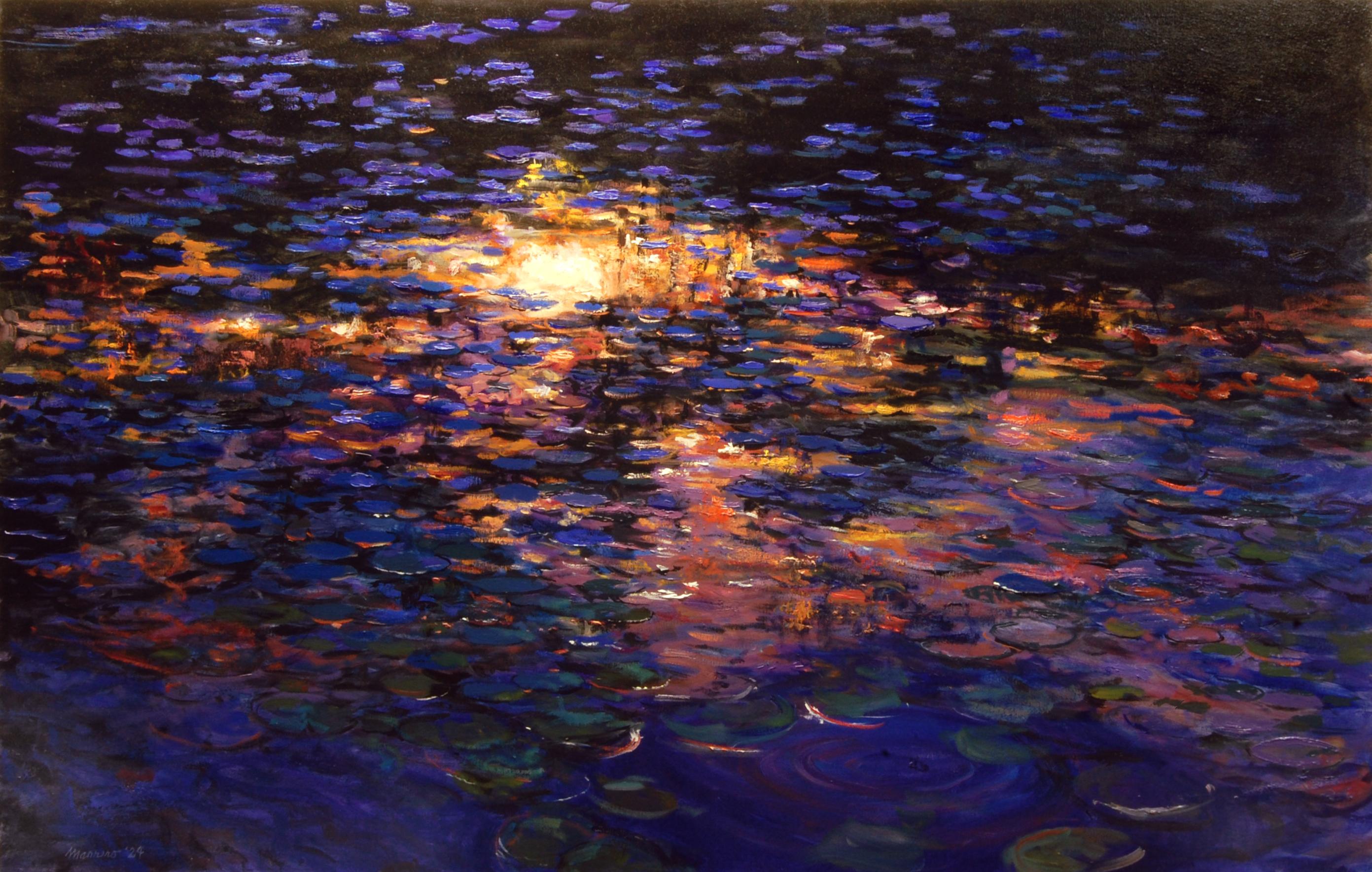 Last Light on the Water Lilies, Oil Painting - Art by Onelio Marrero