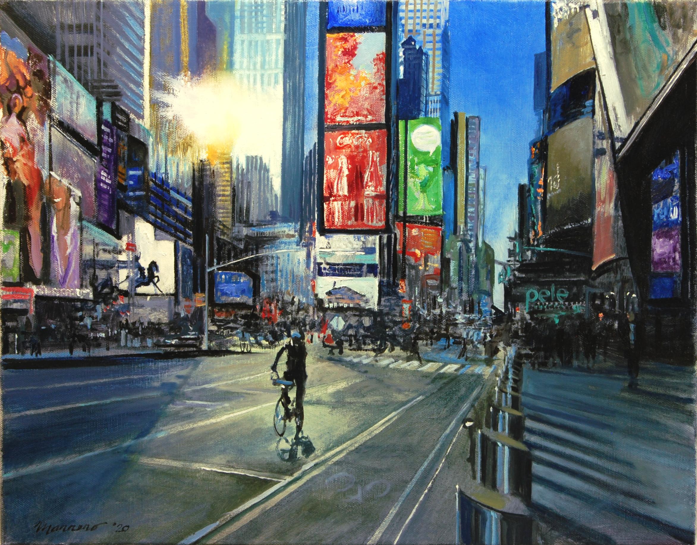 Onelio Marrero Interior Painting - Light Fading over Times Square, Oil Painting