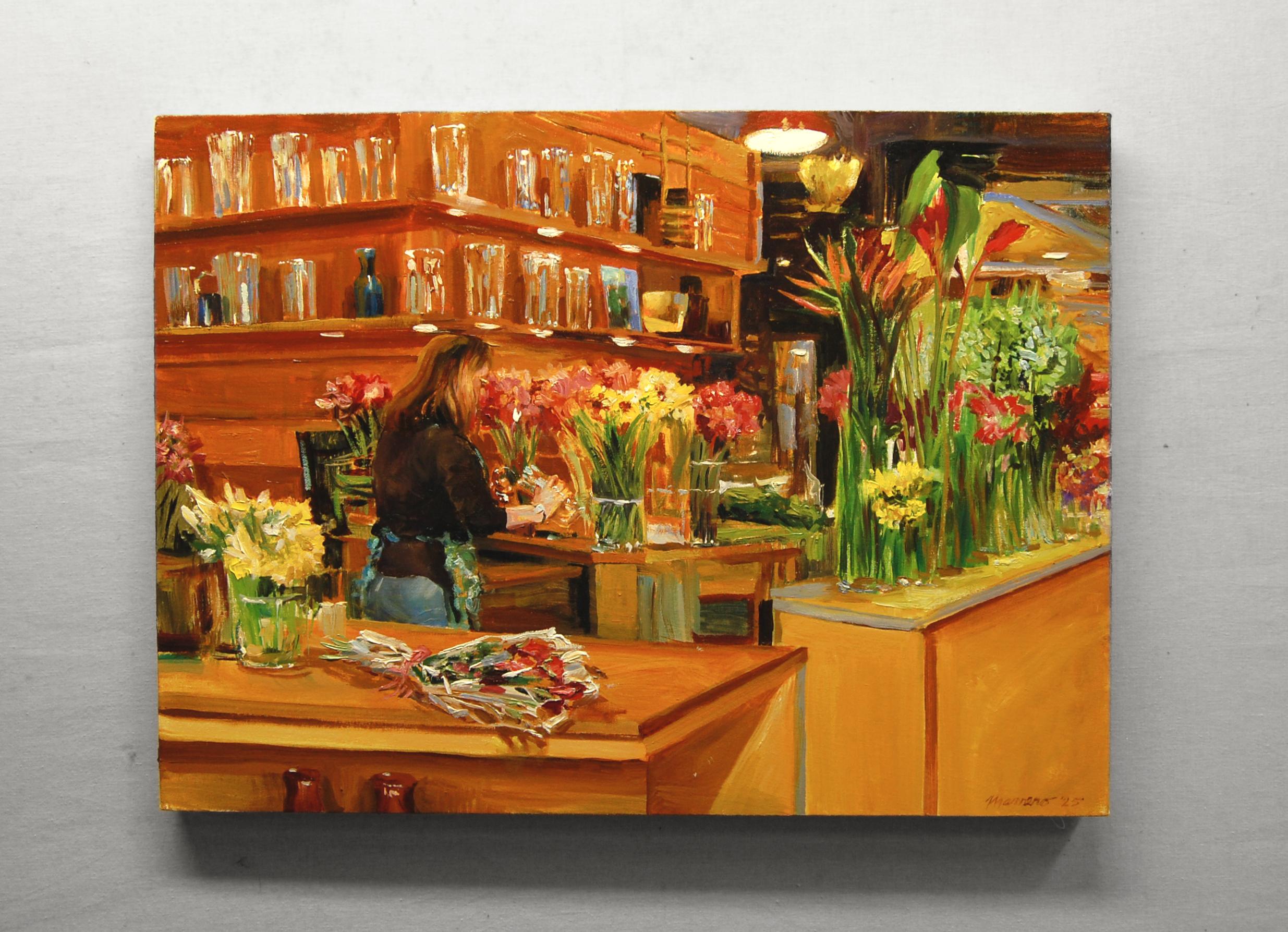 <p>Commentaires de l'artiste<br>L'artiste Onelio Marrero capture un moment animé à l'intérieur d'un magasin de fleurs au Reading Terminal Market de Philadelphie, juste avant la fête des mères. Entourée d'un ensemble éblouissant de fleurs et de vases