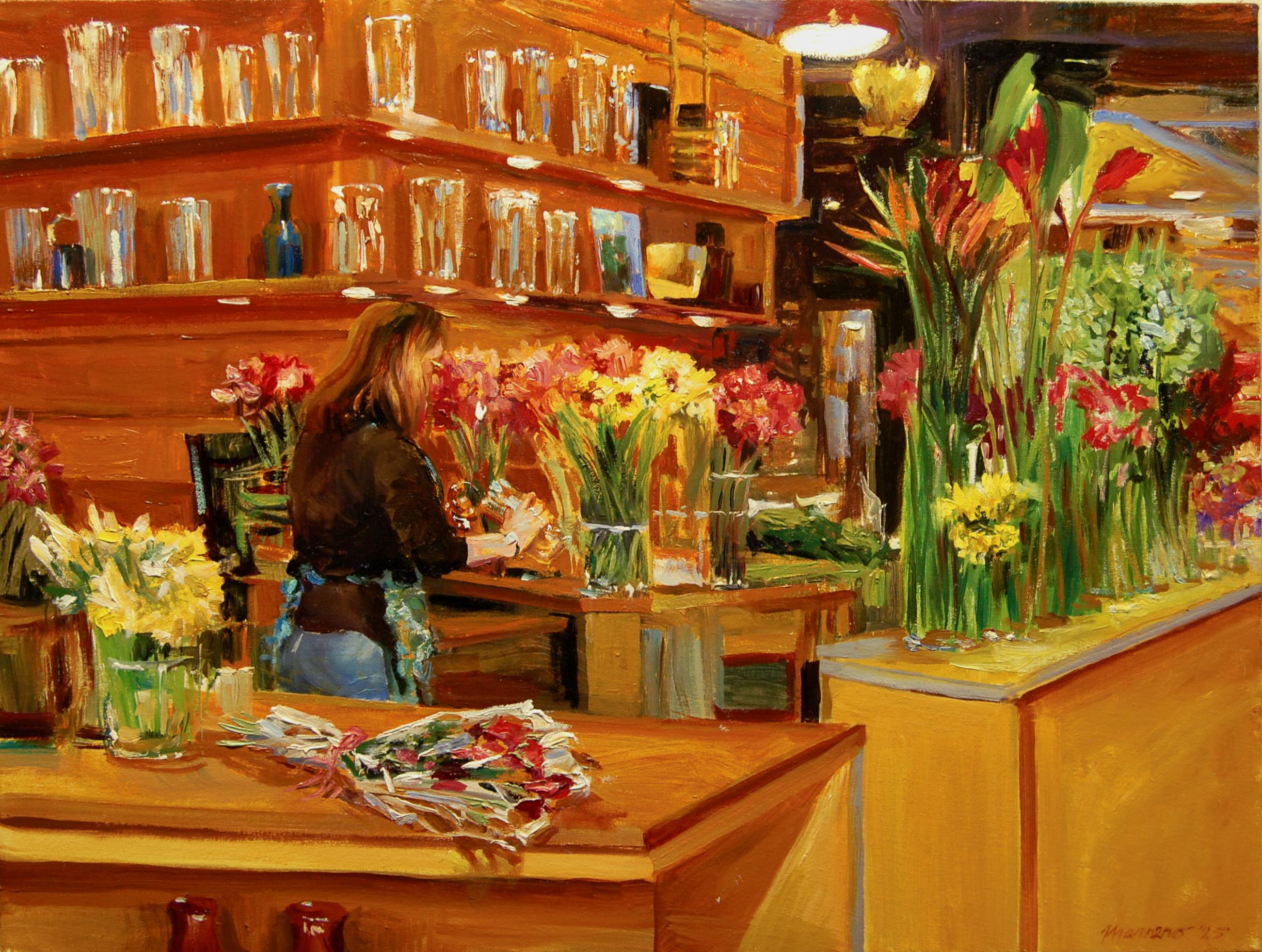 Jonc de la fête des mères, peinture à l'huile - Art de Onelio Marrero