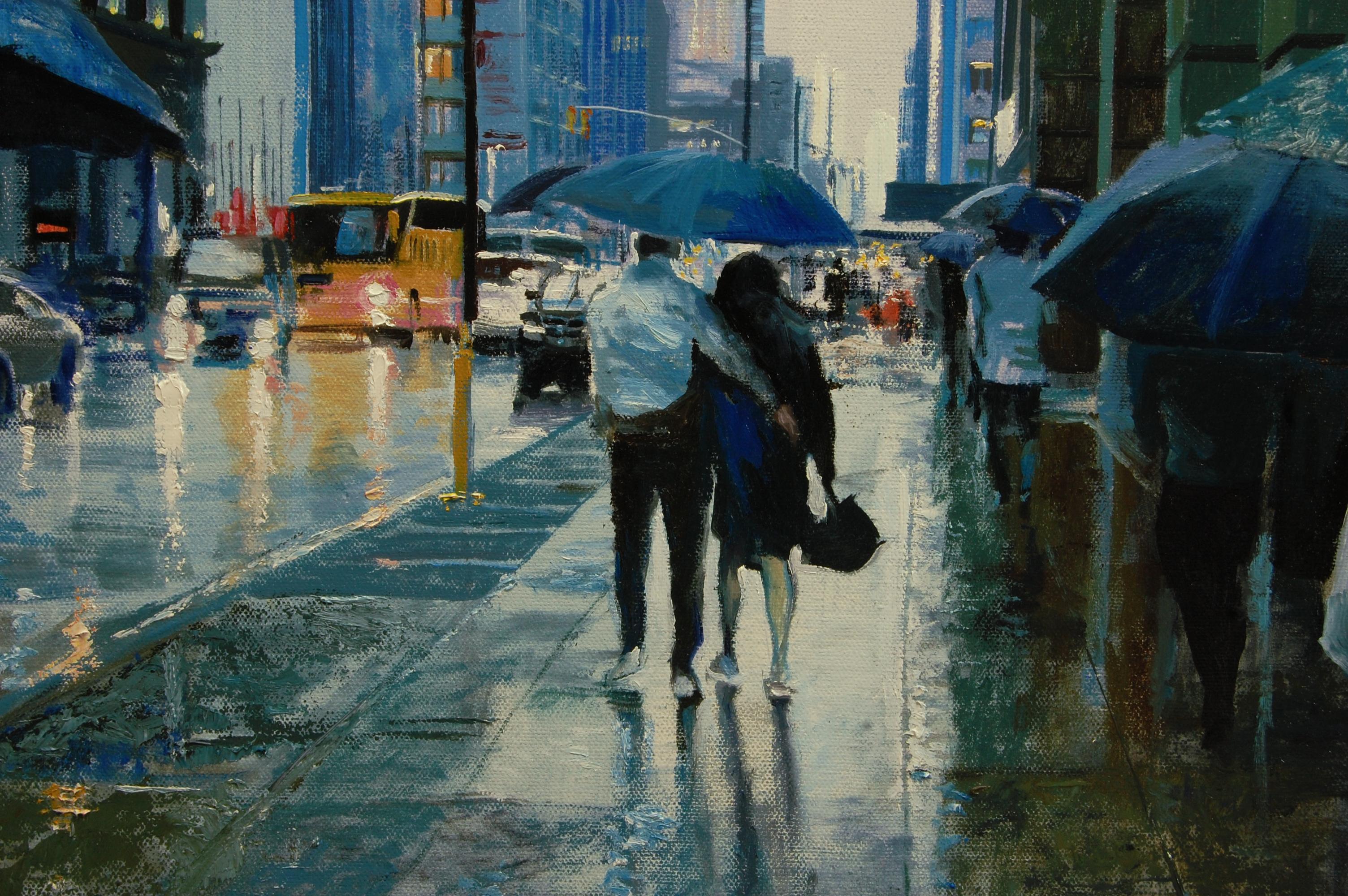 umbrellas in the rain painting
