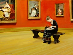 Sketching in the American Wing, Oil Painting