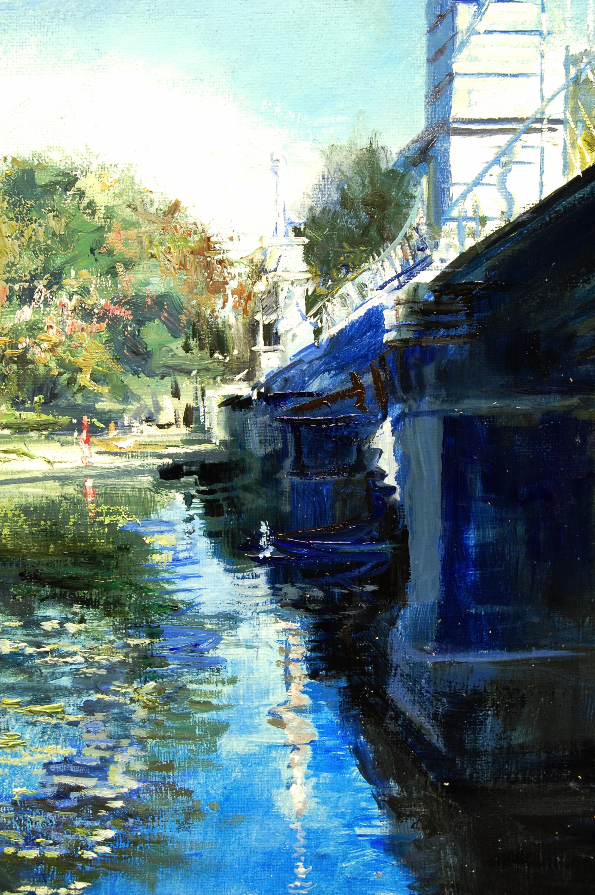 The Bridge at Boston Public Garden, Oil Painting - Black Interior Painting by Onelio Marrero