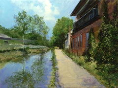 Le canal à Lambertville, peinture à l'huile