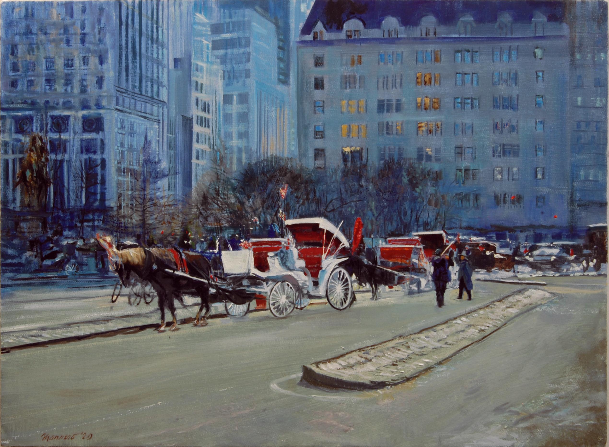 Onelio Marrero Interior Painting - The Plaza before the Snowfall, Oil Painting