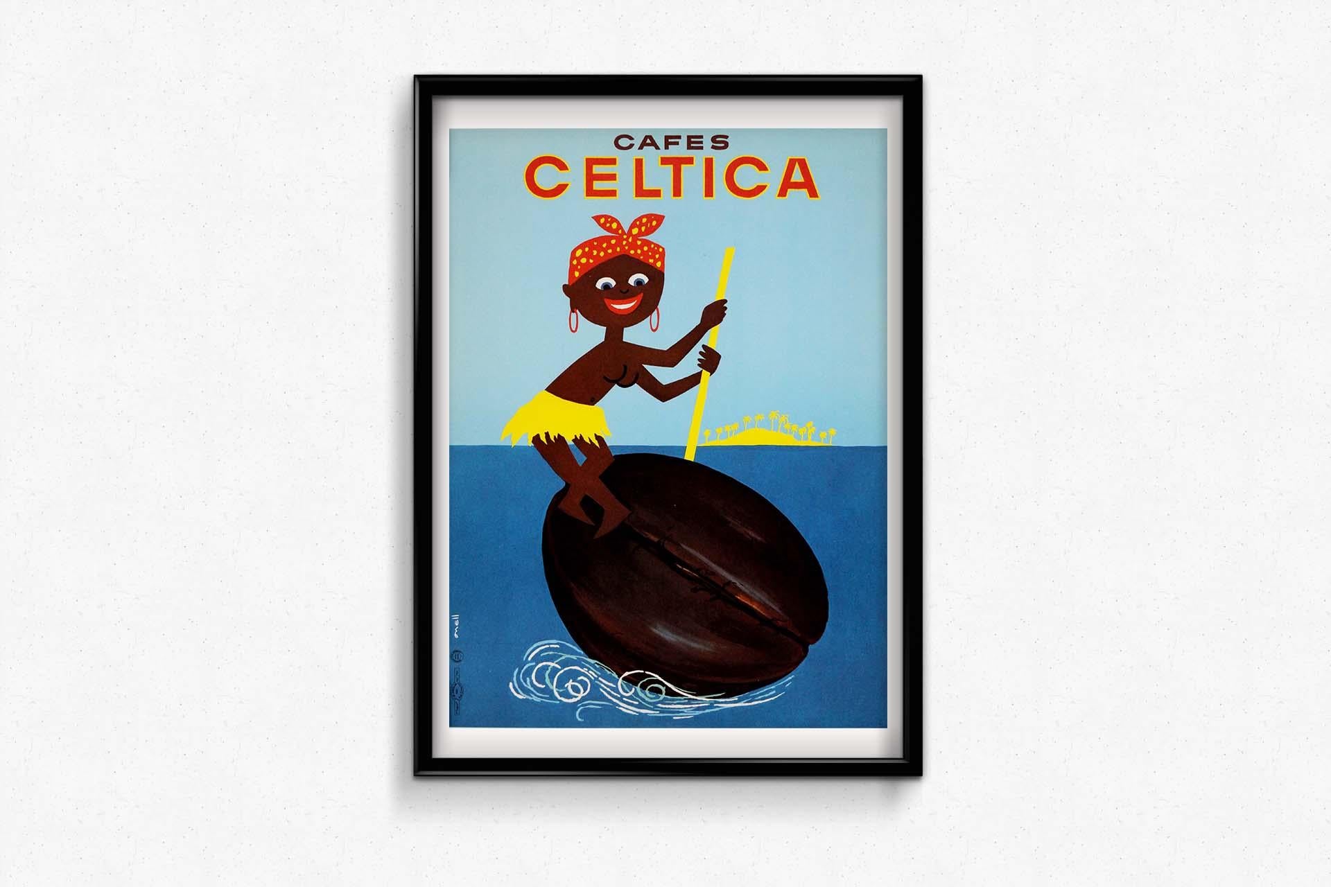 Circa 1960 original poster by Onell for Cafes Celtica
