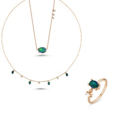 Onella Halskette aus 14 Karat Roségold mit weißem Diamant und blauem Opal