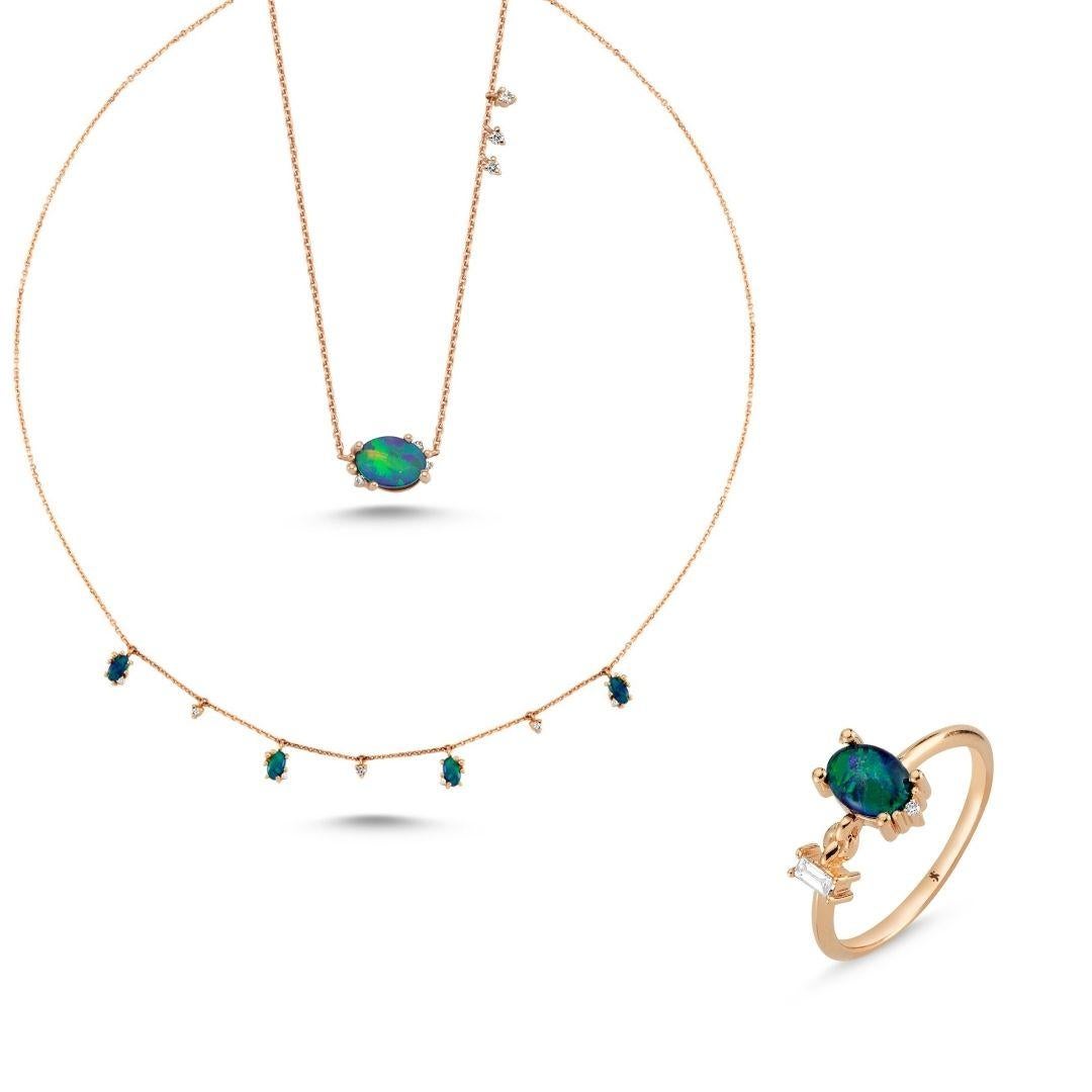 Onella Seed Halskette aus 14 Karat Roségold mit Diamant und Opal (Ovalschliff) im Angebot