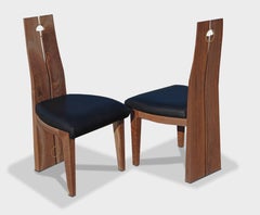 oneTree Walnut Slab Dining Table and Chairs with Bronze Leg and Key Detail