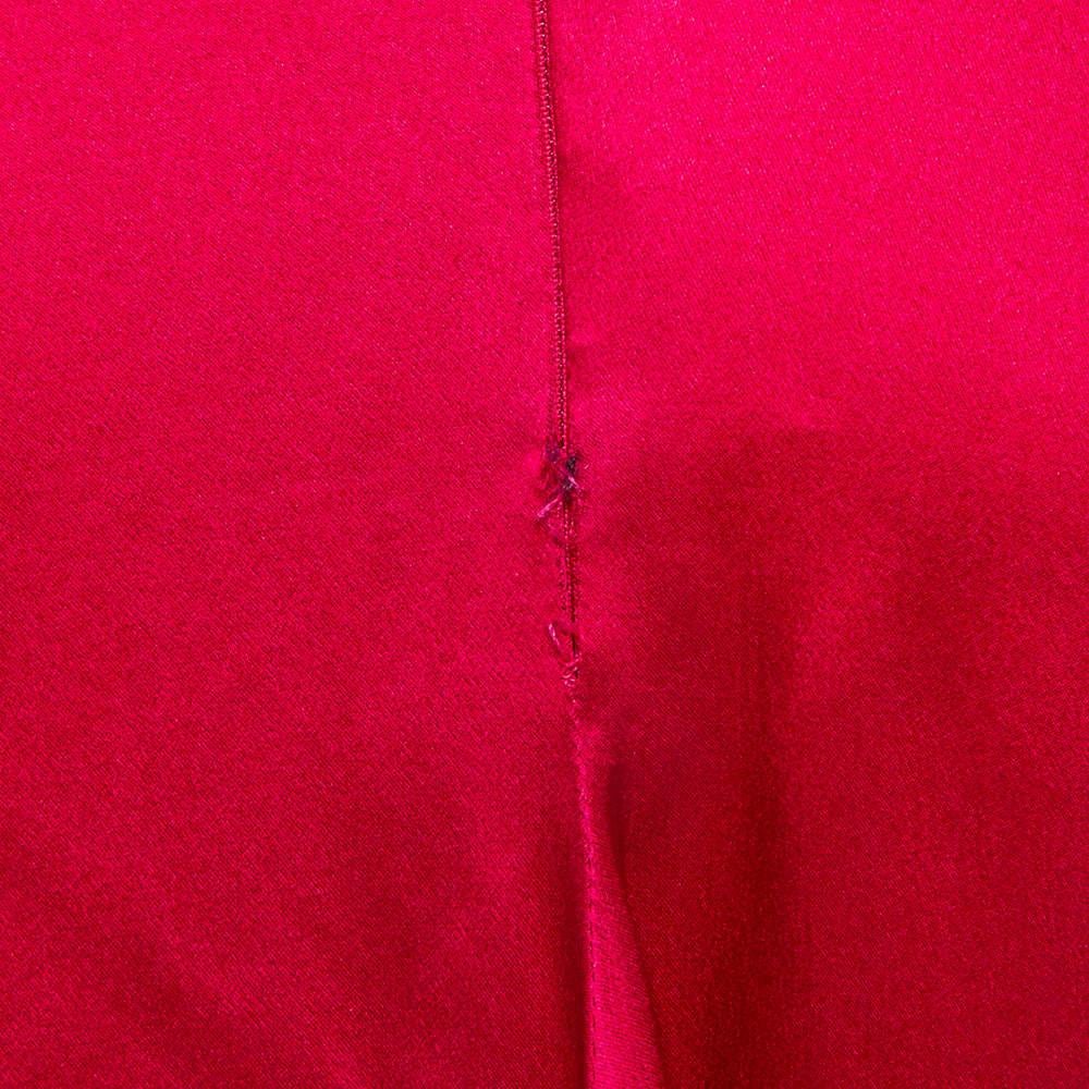 Women's or Men's Ong-Oaj Pairam Fuschia Pink Silk Satin Plunge Neck Trail Detail Angelica Gown M