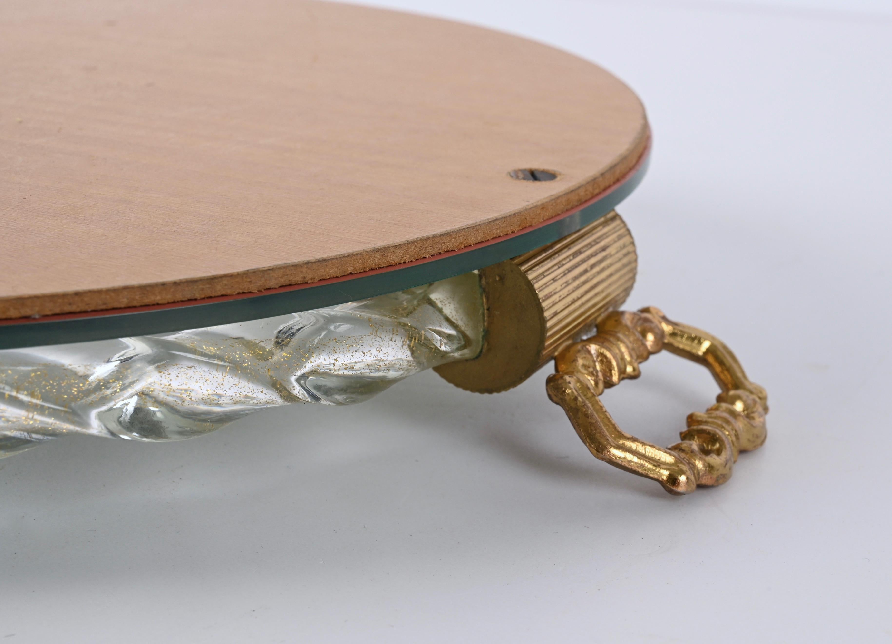 Ongaro e Fuga Gilded Engraved Mirror and Murano Glass Italian Serving Tray 1950s For Sale 12