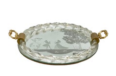Ongaro e Fuga Gilded Engraved Mirror and Murano Glass Italian Serving Tray 1950s