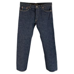 ONI DENIM Size 38 Indigo Contrast Stitch Selvedge Denim Button Fly Jeans