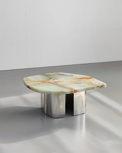 Oni Round Green Onyx & Brushed Aluminum Coffee Table