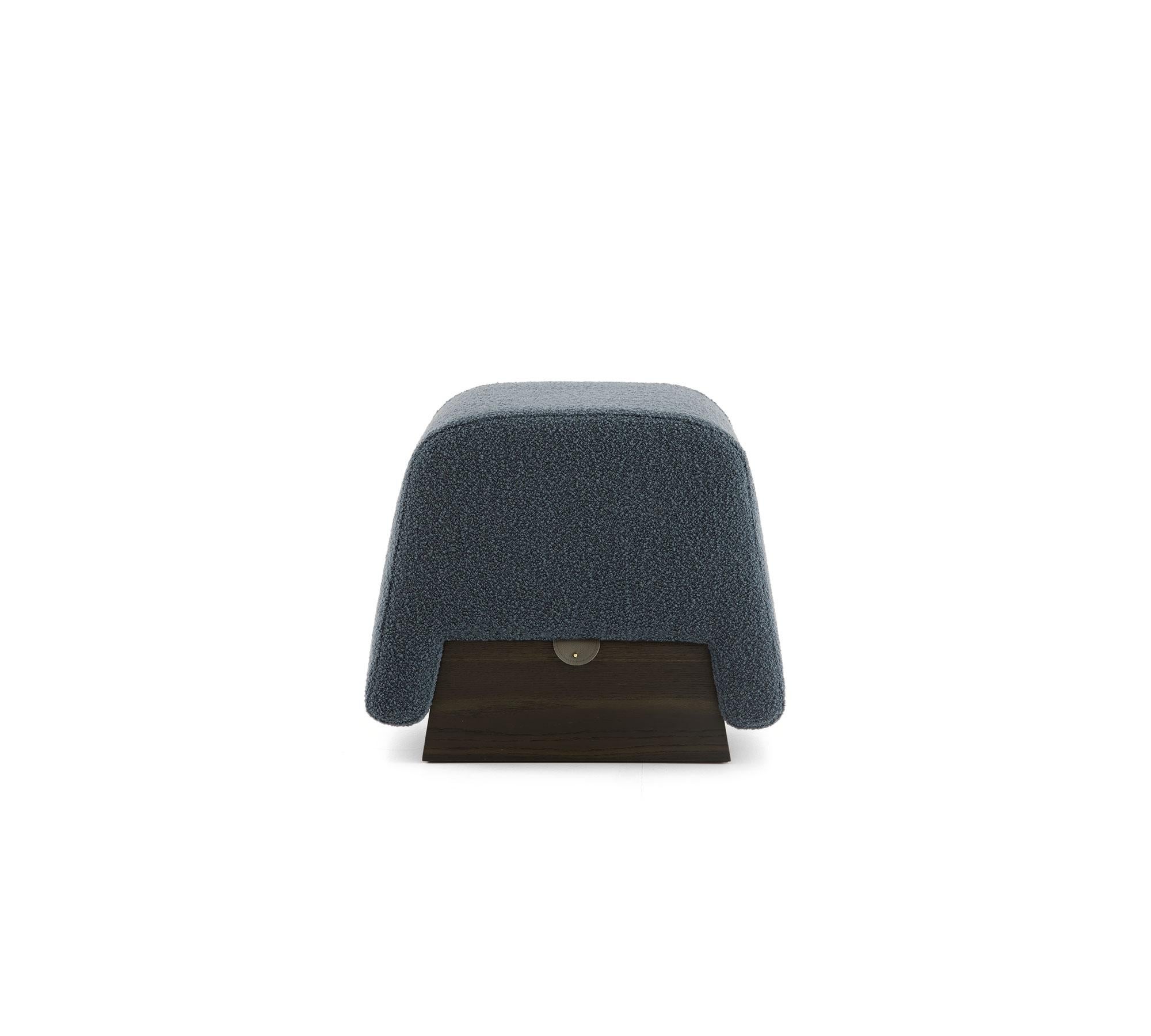 Post-Modern Onigiri Wool and Laguna Oak Pouf by Morica Design For Sale