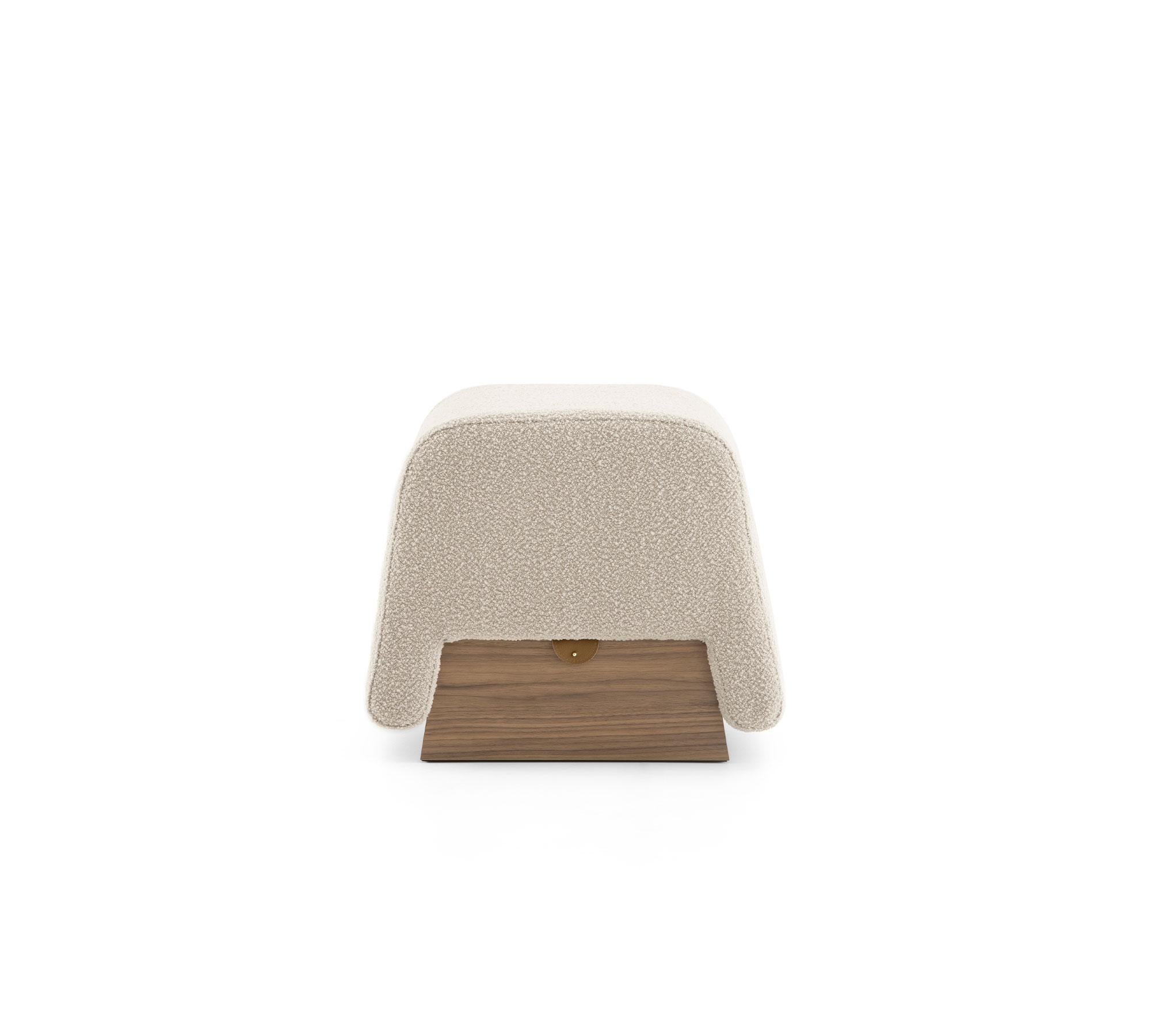 Upholstery Onigiri Wool and Walnut Pouf by Morica Design For Sale