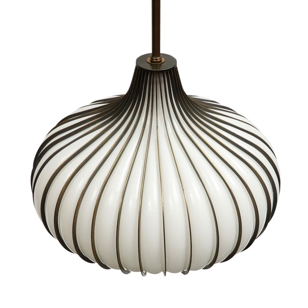 Onion Pendant Lamp, Brass, Glass, Lightcraft of California For Sale 5