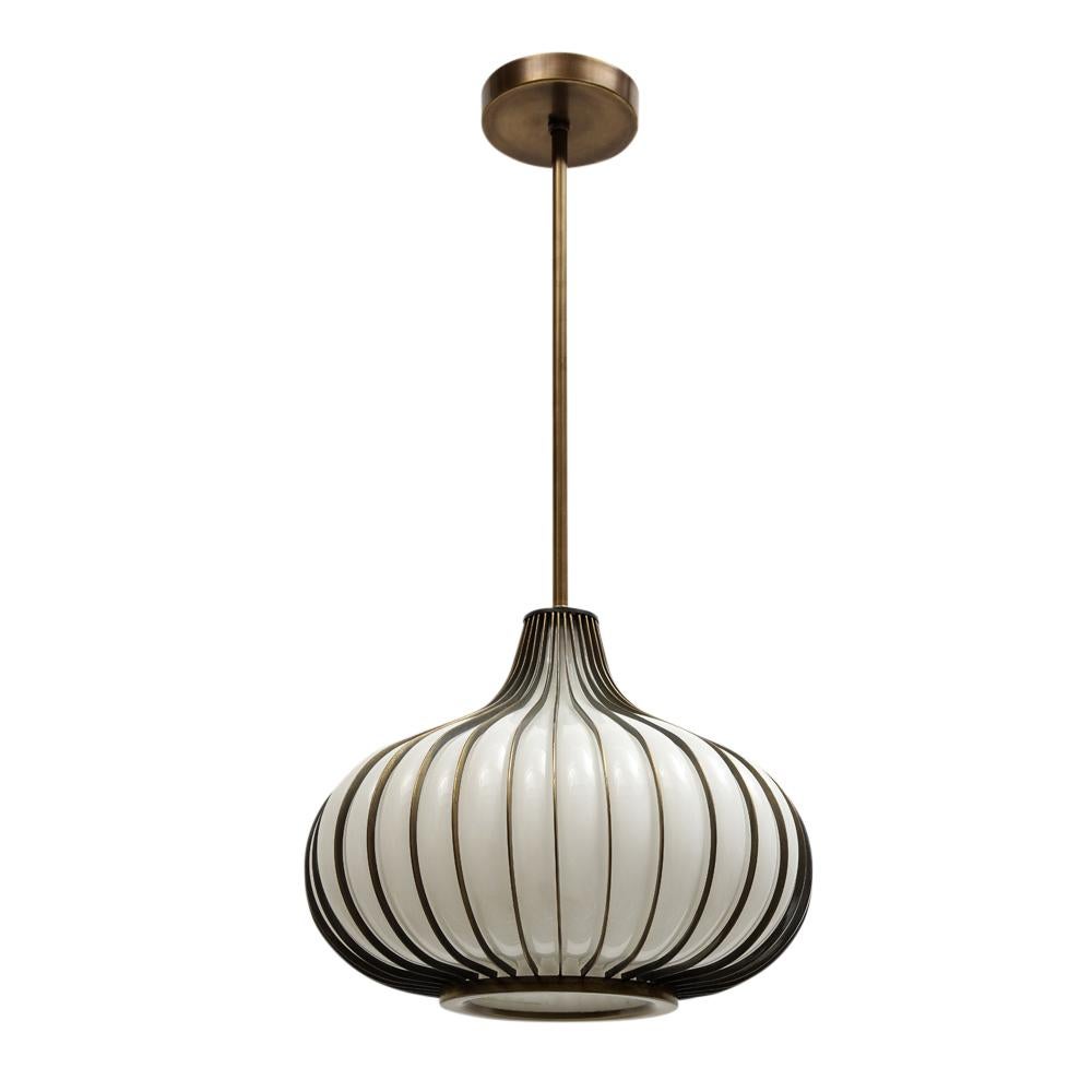 Onion Pendant Lamp, Brass, Glass, Lightcraft of California For Sale 8