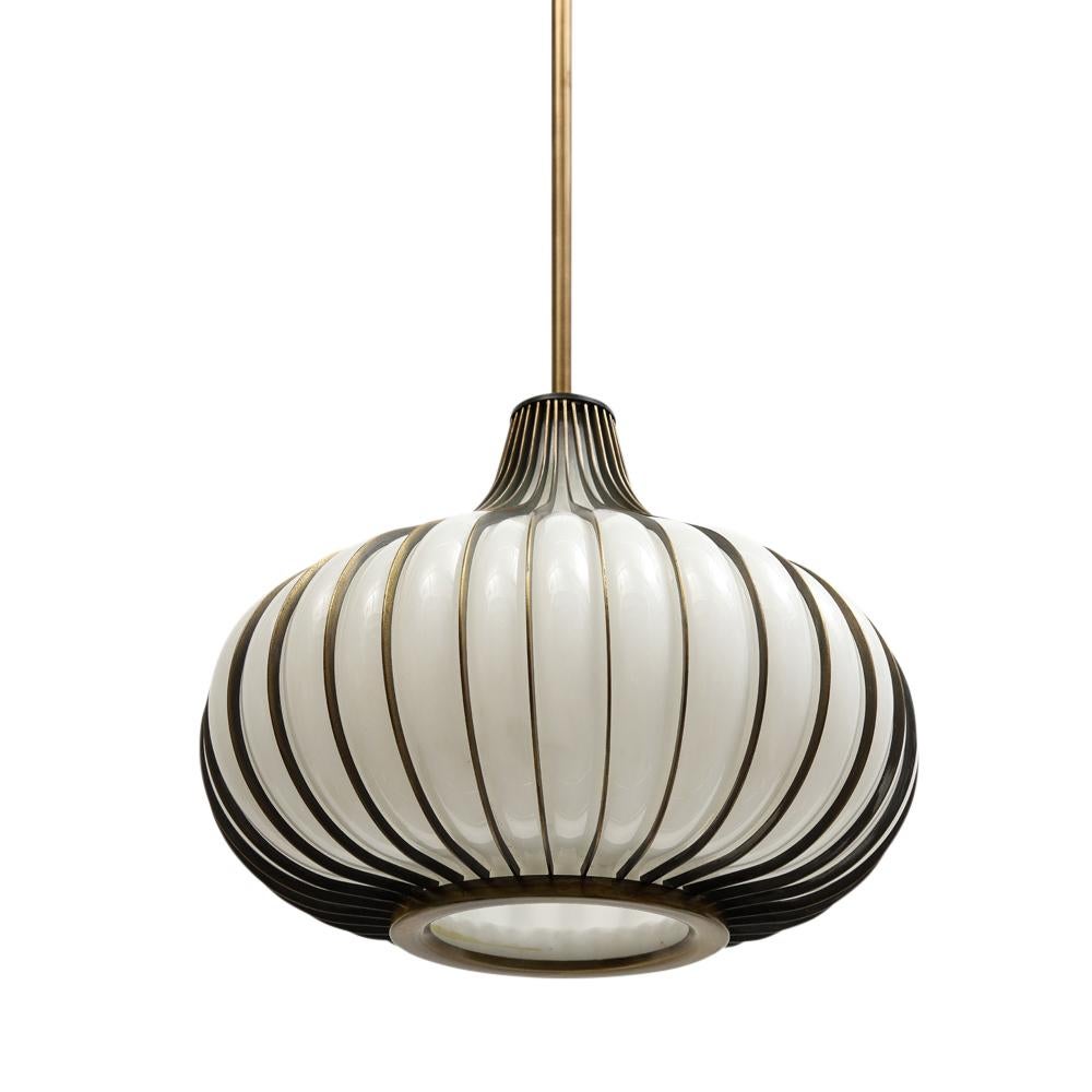 Onion Pendant Lamp, Brass, Glass, Lightcraft of California For Sale 9