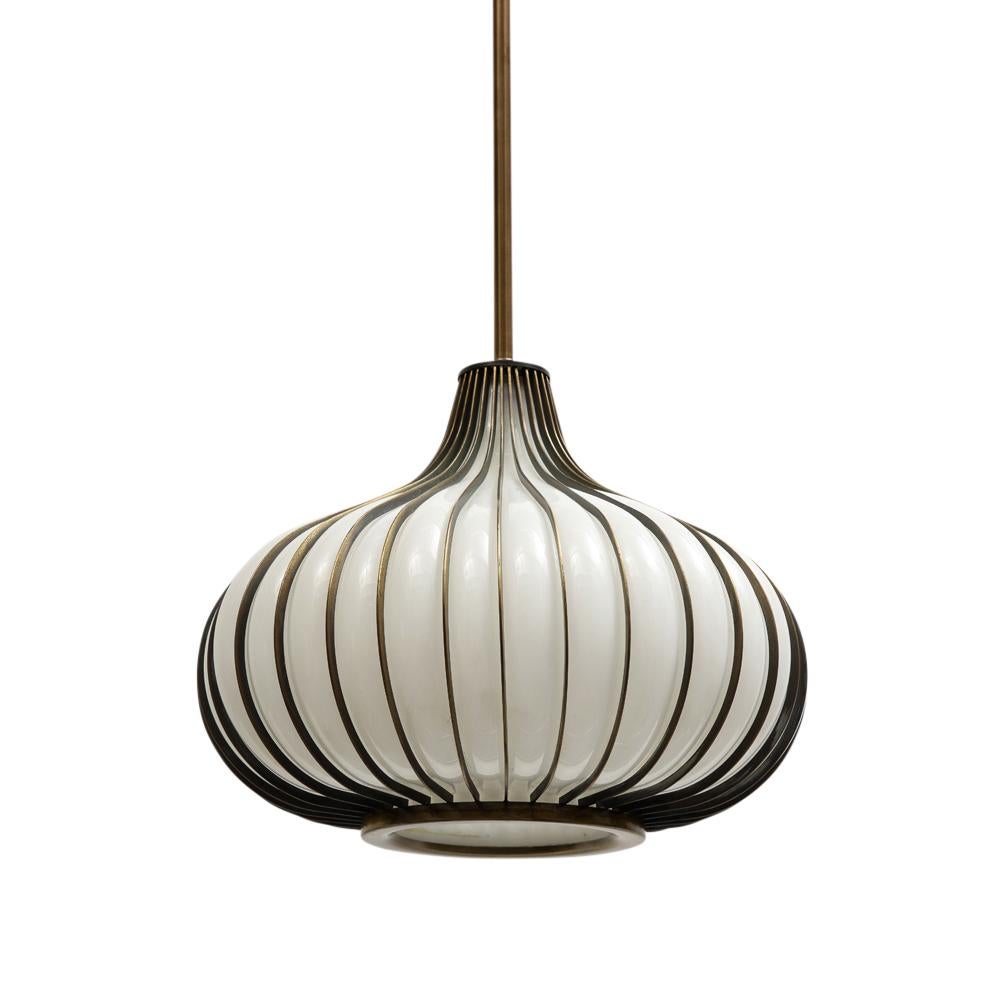 Onion Pendant Lamp, Brass, Glass, Lightcraft of California For Sale 11