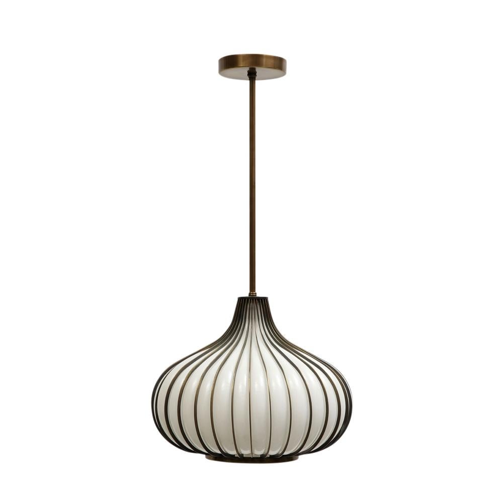 Onion Pendant Lamp, Brass, Glass, Lightcraft of California For Sale 12