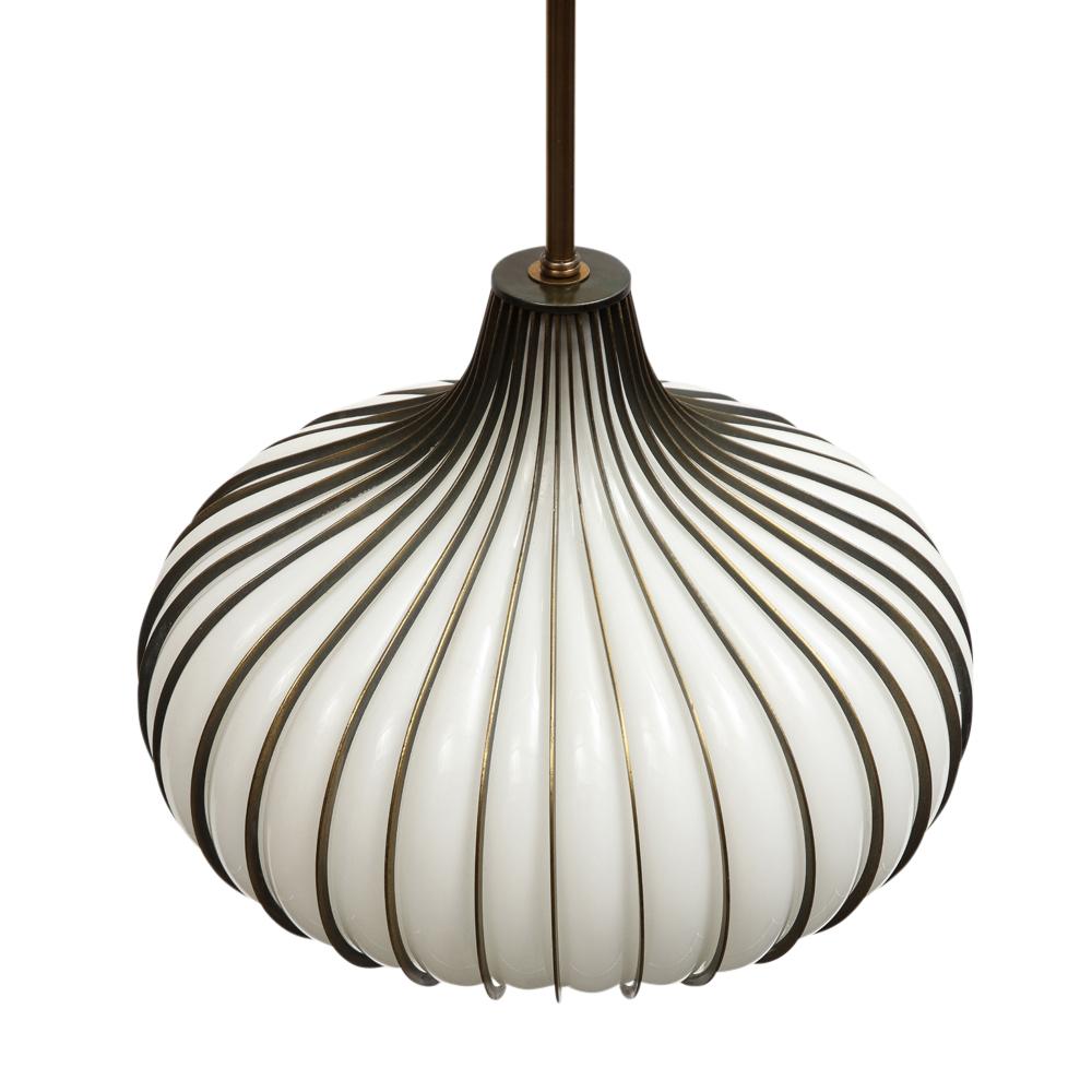 Mid-20th Century Onion Pendant Lamp, Brass, Glass, Lightcraft of California For Sale