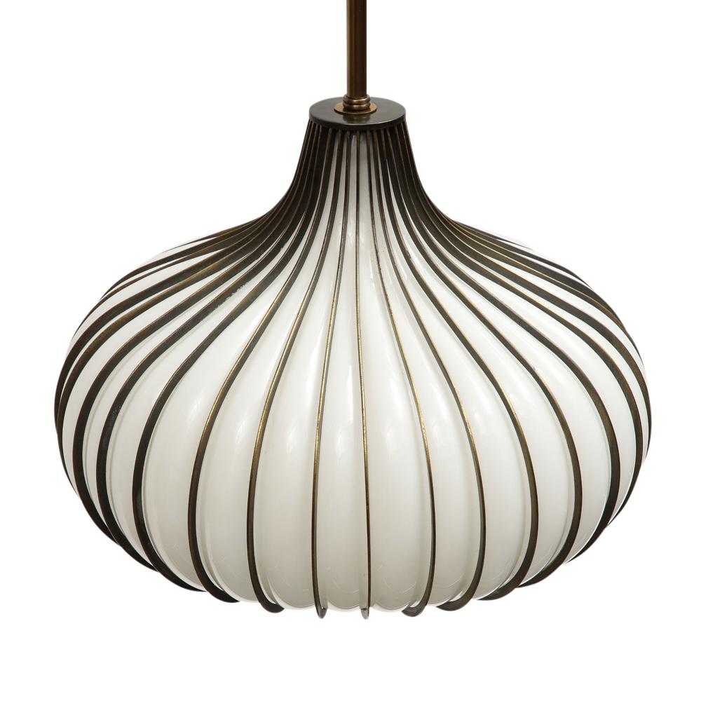 Onion Pendant Lamp, Brass, Glass, Lightcraft of California For Sale 1
