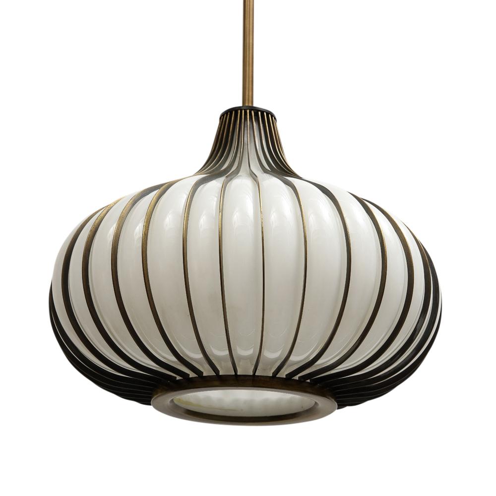 Onion Pendant Lamp, Brass, Glass, Lightcraft of California For Sale 4