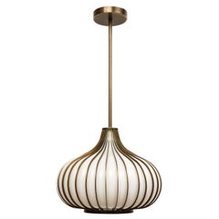 Used Onion Pendant Lamp, Brass, Glass, Lightcraft of California