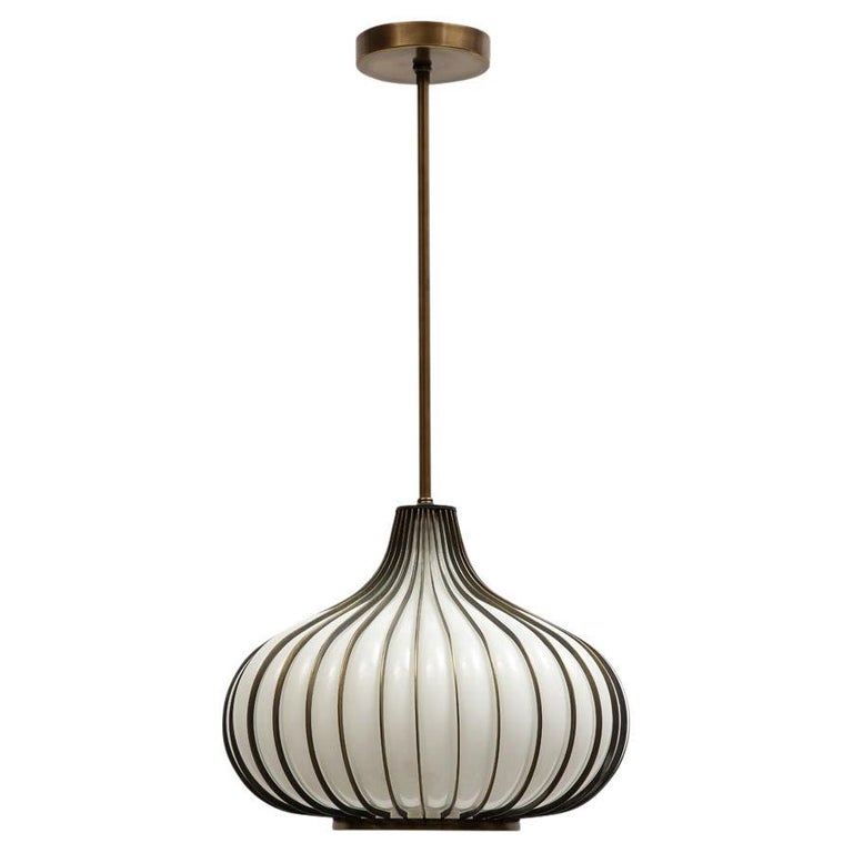 Onion Pendant Lamp, Brass, Glass, Lightcraft of California For Sale at