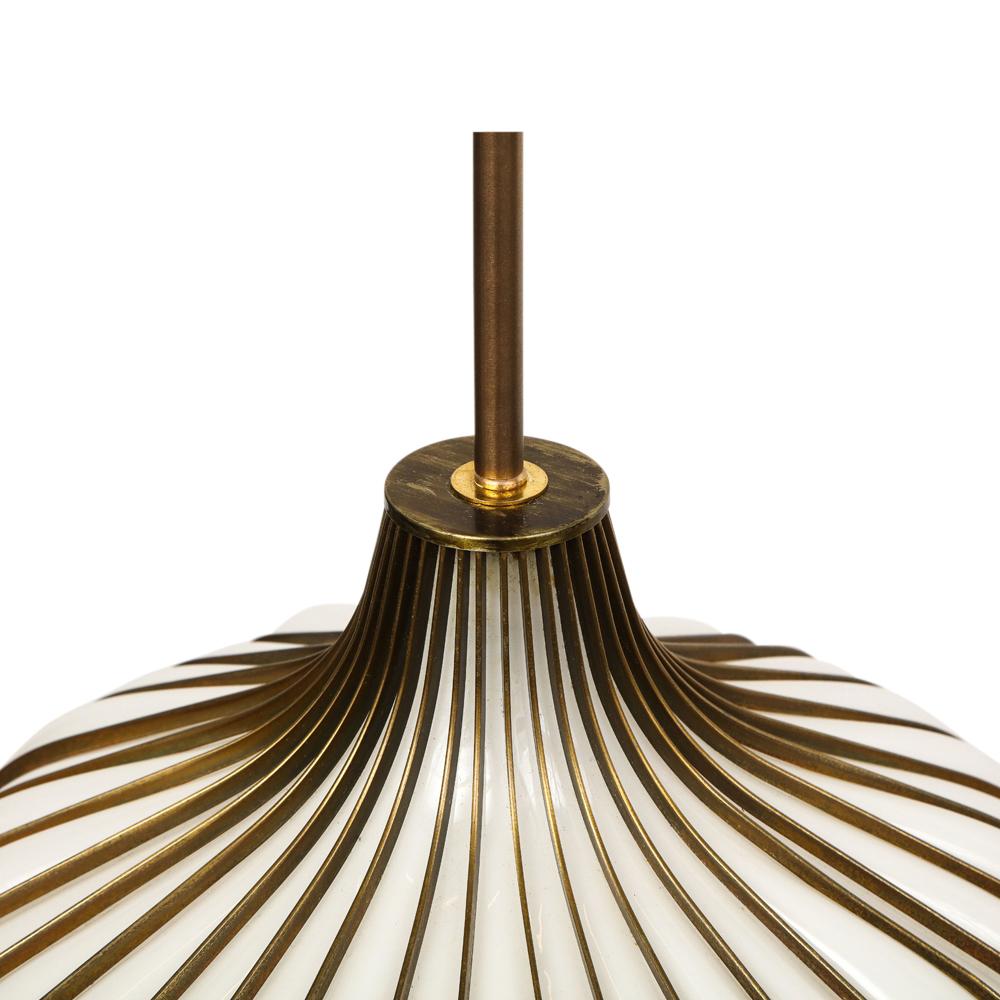 American Onion Pendant Lamp, Brass, Glass, Lightcraft of California For Sale