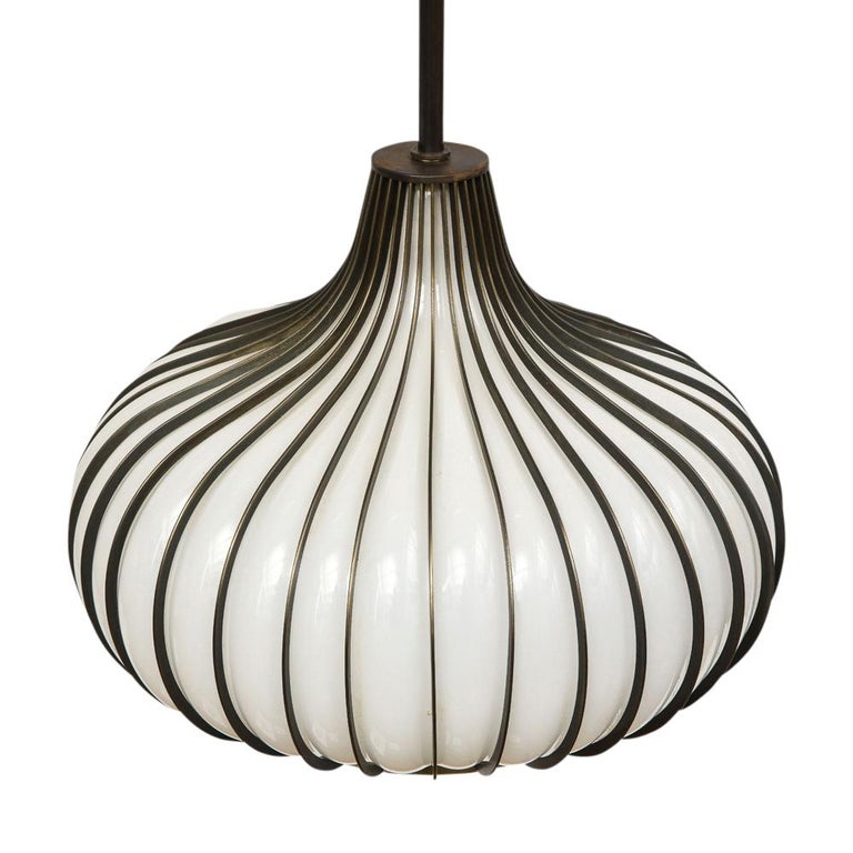 Onion Pendant Lamps, Bronze, Glass, Light Craft of California For Sale 2