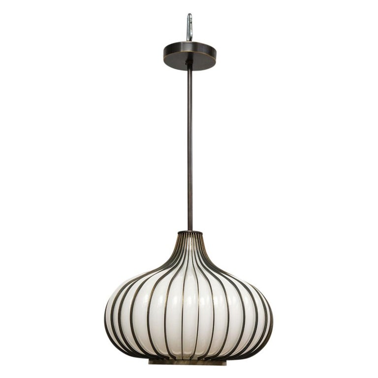 Bronzed Onion Pendant Lamps, Bronze, Glass, Light Craft of California For Sale