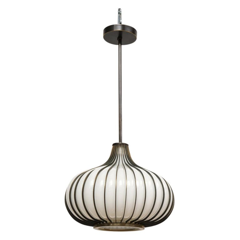 Onion Pendant Lamps, Bronze, Glass, Light Craft of California In Good Condition For Sale In New York, NY