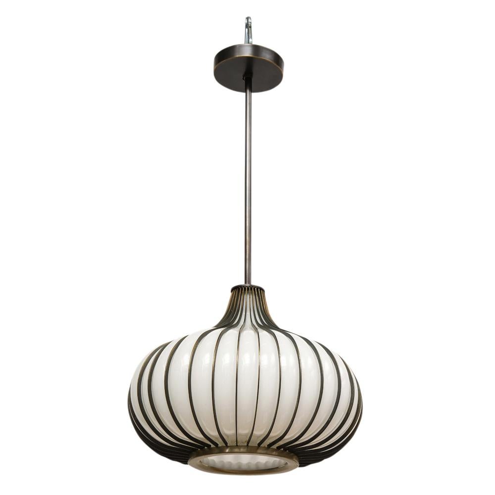 Onion Pendant Lamps, Bronze, Glass, Light Craft of California In Good Condition In New York, NY