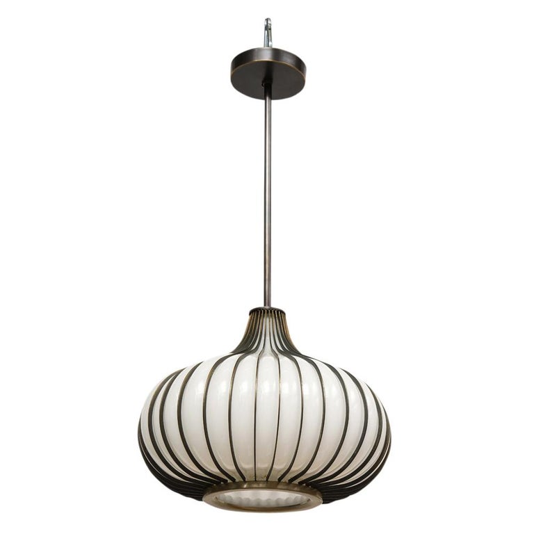 Mid-20th Century Onion Pendant Lamps, Bronze, Glass, Light Craft of California For Sale